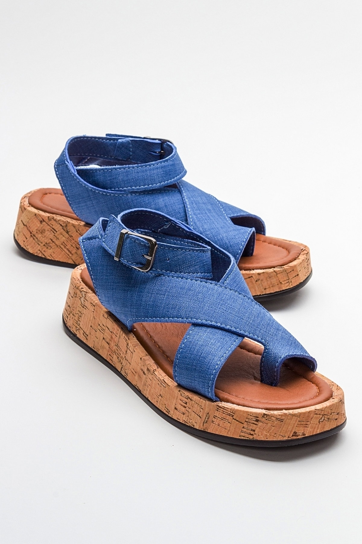 Levně LuviShoes SARY Blue Women's Jeans Sandals