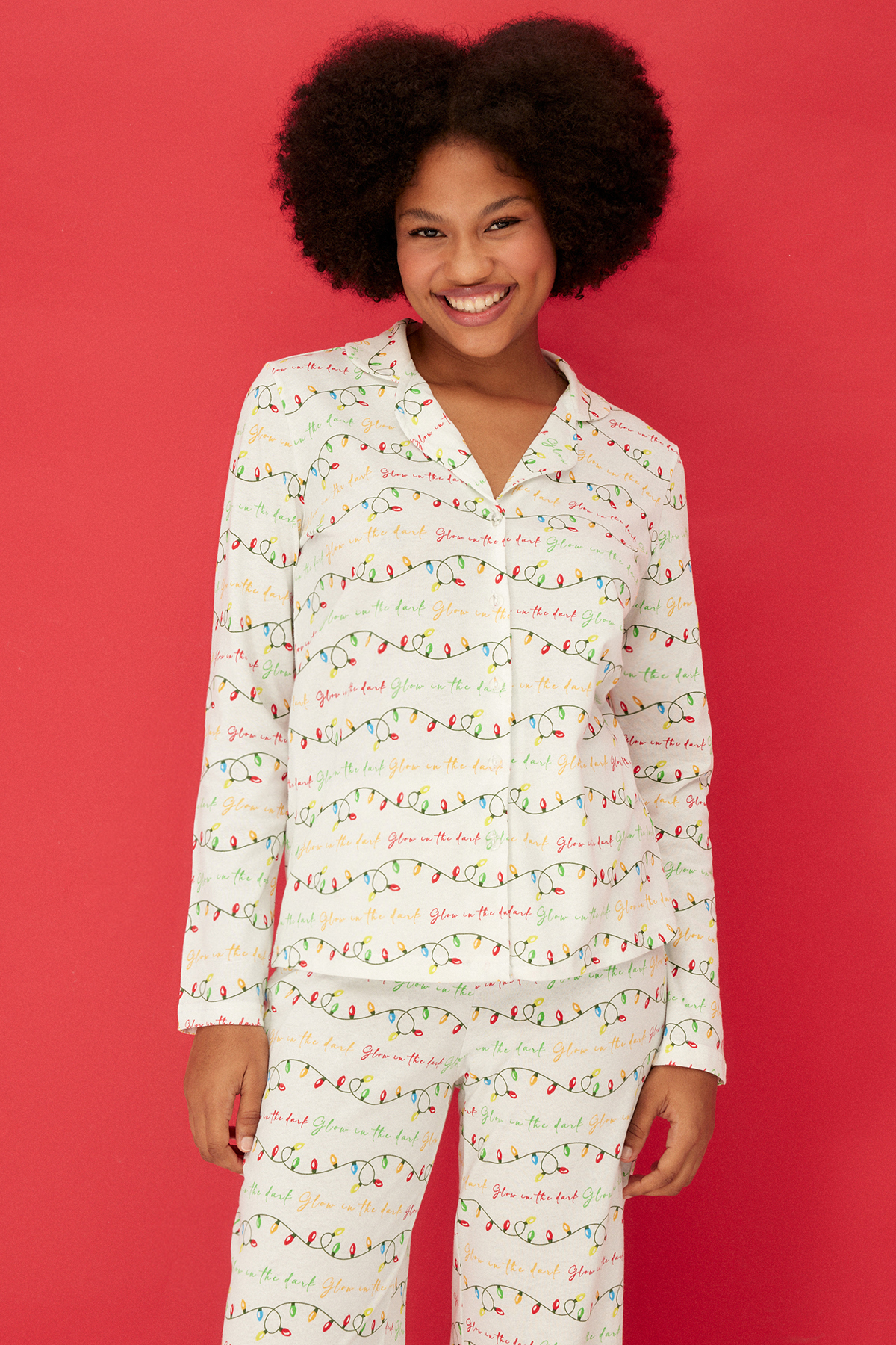 Levně Trendyol Off-White 100% Cotton Christmas Themed Shirt-Pants and Knitted Pajamas Set