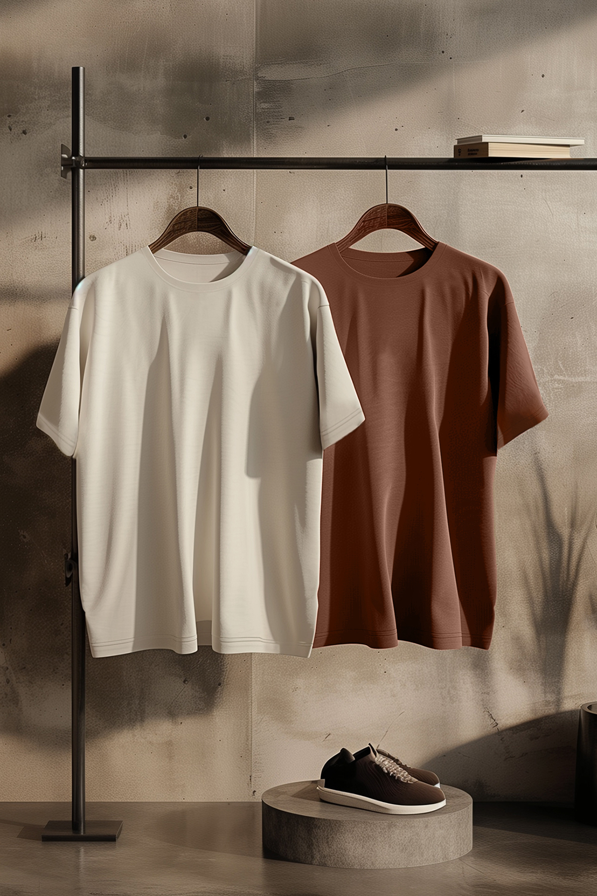 Trendyol Brown-Stone Oversize 2 Pack Basic 100% Cotton T-Shirt