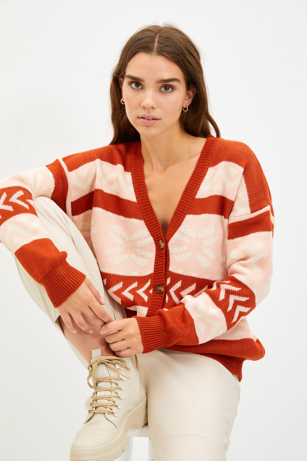 Trendyol Tile Jacquard Knitwear Cardigan