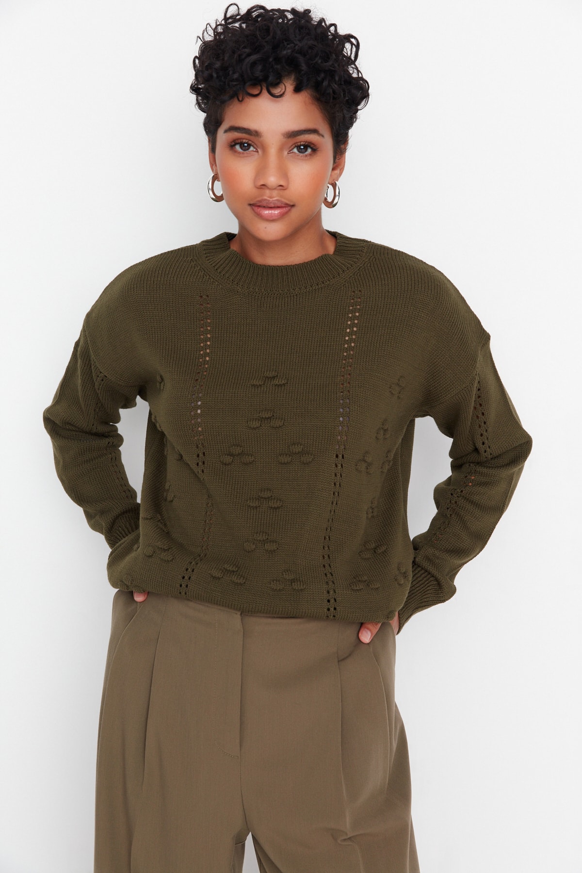 Trendyol Khaki Knit Detailed Knitwear Sweater