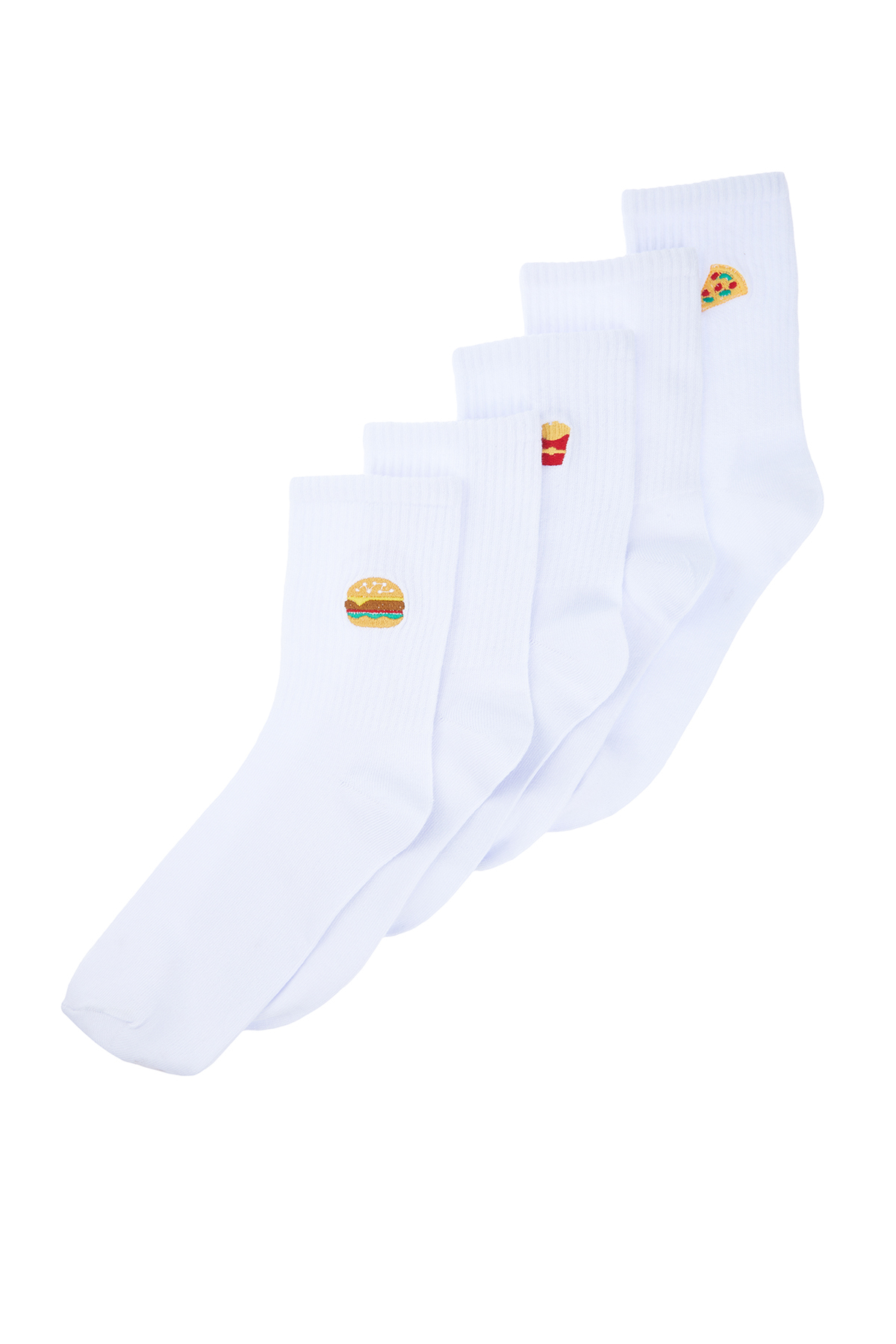 Levně Trendyol 5-Pack White Cotton Food Embroidered College-Tennis-Mid-Length Socks