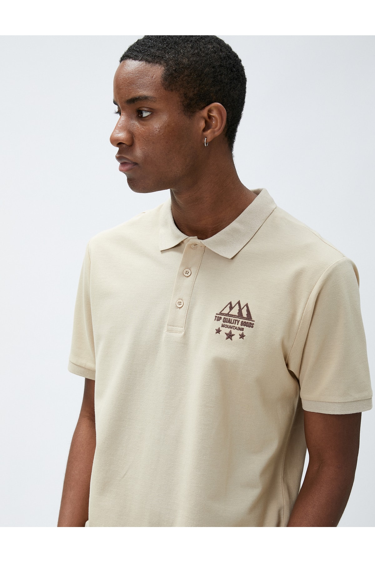 Levně Koton Polo Neck T-Shirt Slim Fit Buttoned Short Sleeve Landscape Embroidered