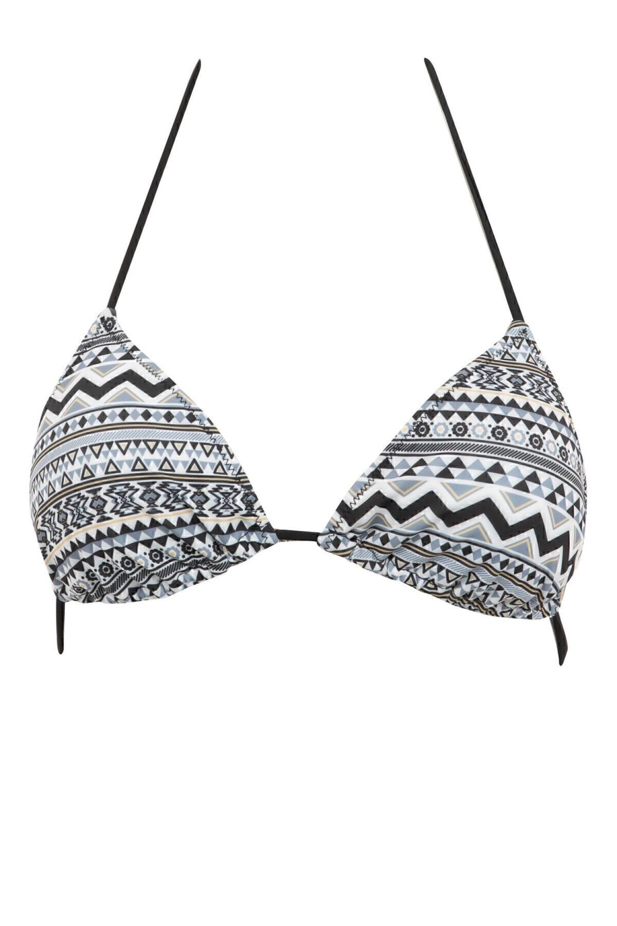 DEFACTO Fall In Love Regular Fit Ethnic Patterned Triangle Bikini Top