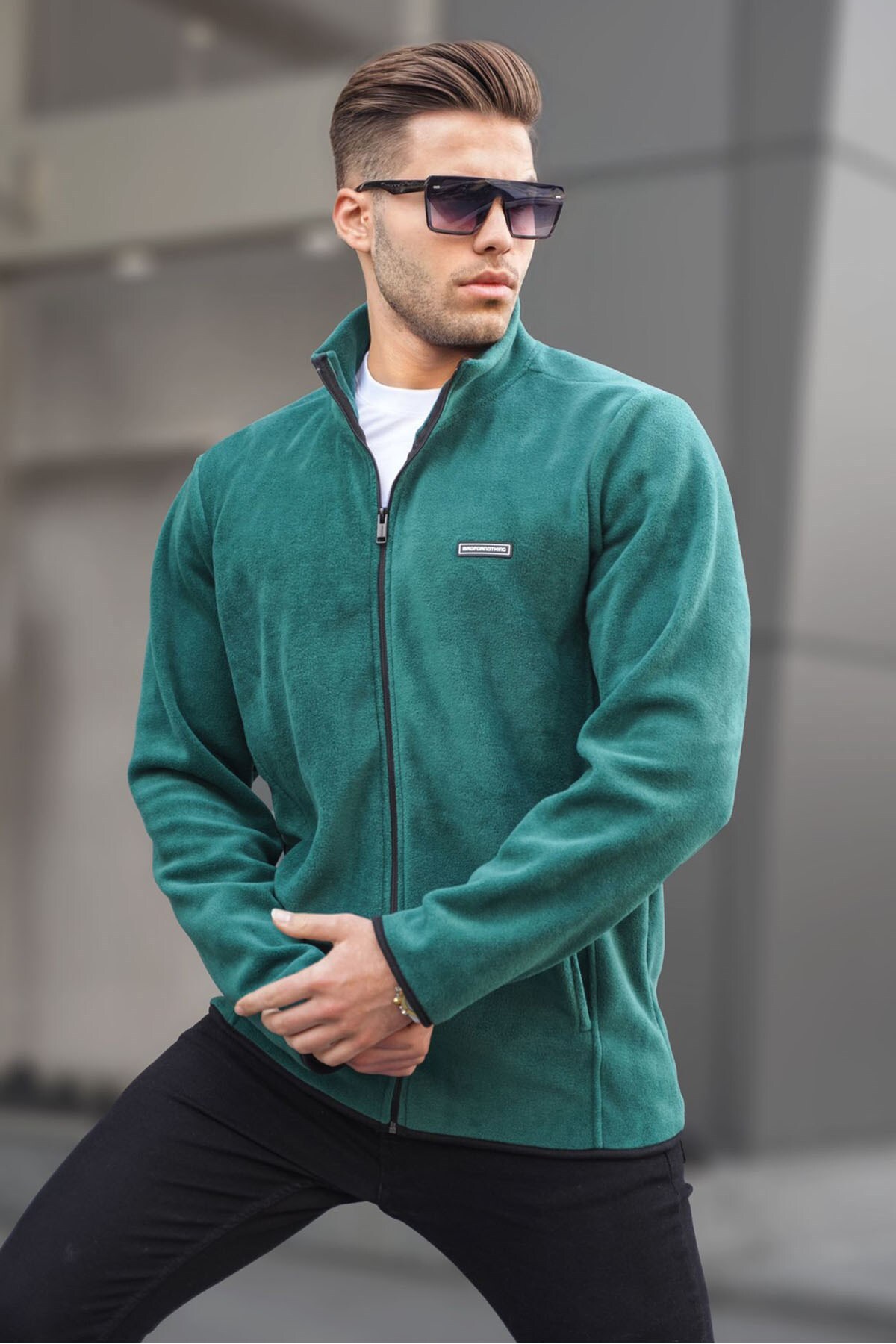Levně Madmext Men's Green High Neck Anti-pilling High Neck Zippered Fleece Sweatshirt 6045