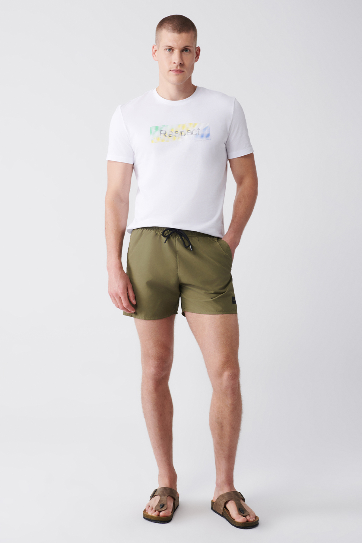 Levně Avva Khaki Quick Dry Standard Size Plain Comfort Fit Swimsuit Sea Shorts