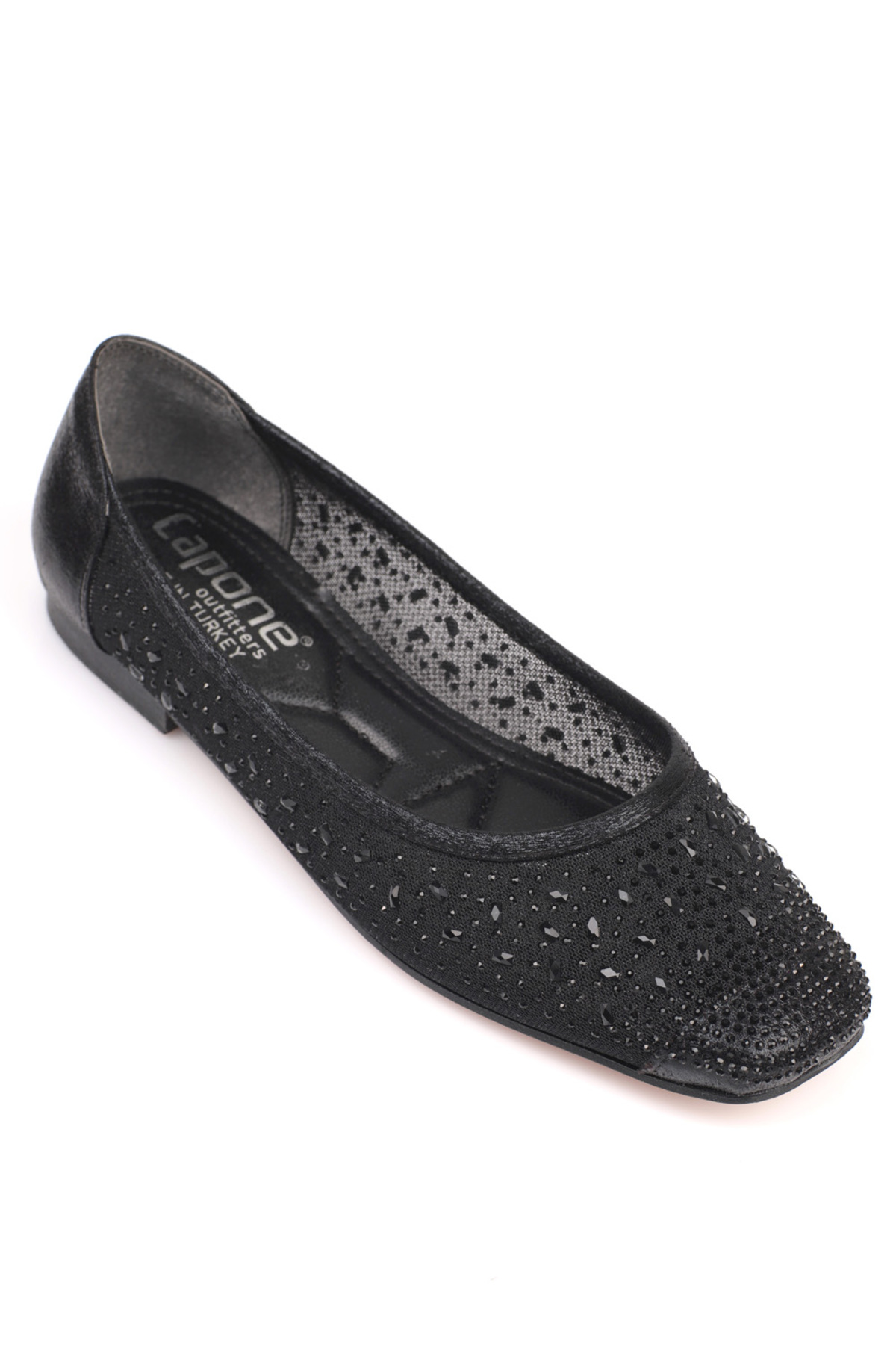 Capone Outfitters Women's Short Toe Flats with Stones and Lace