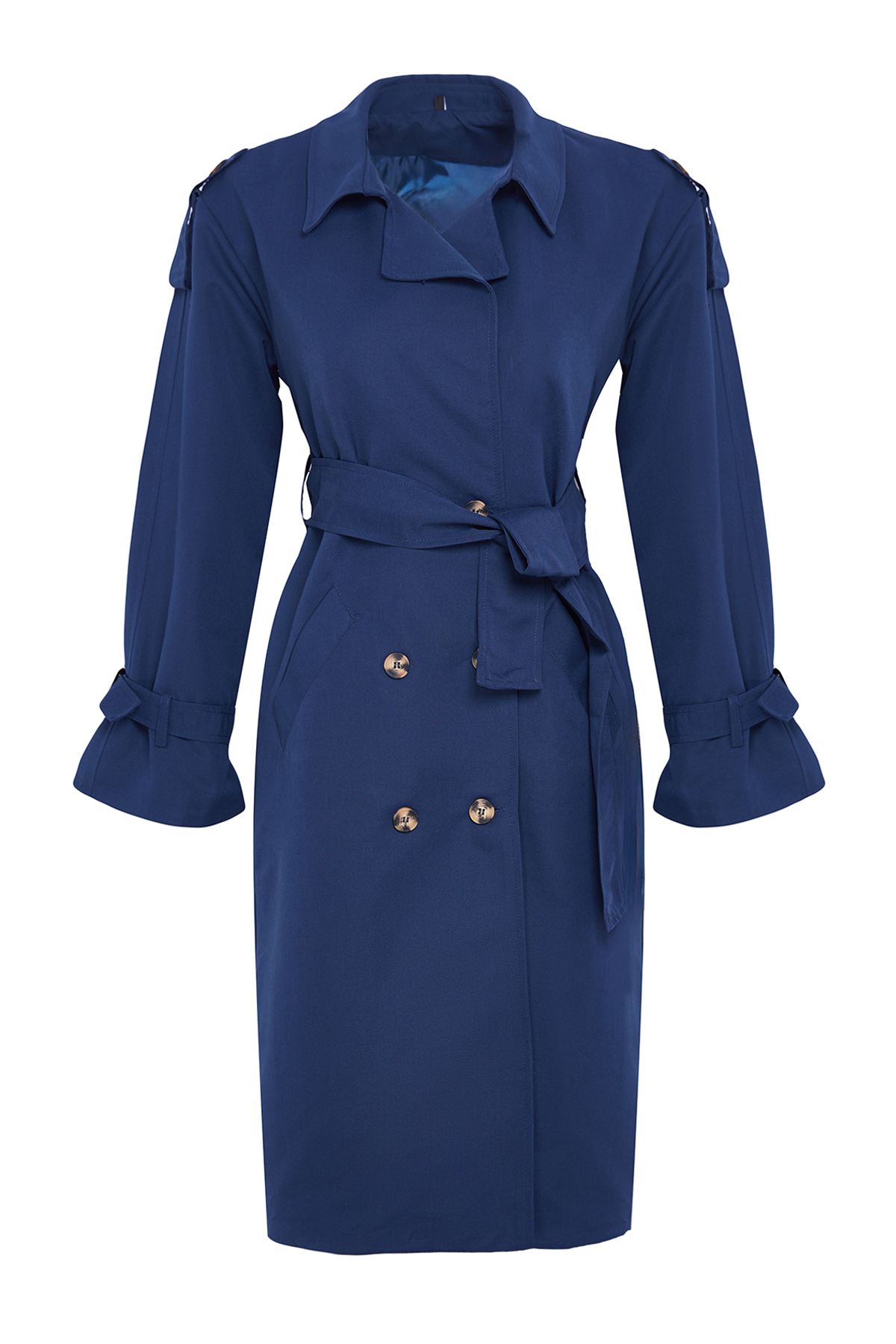 Trendyol Dark Navy Blue Oversize Belted Trench Coat