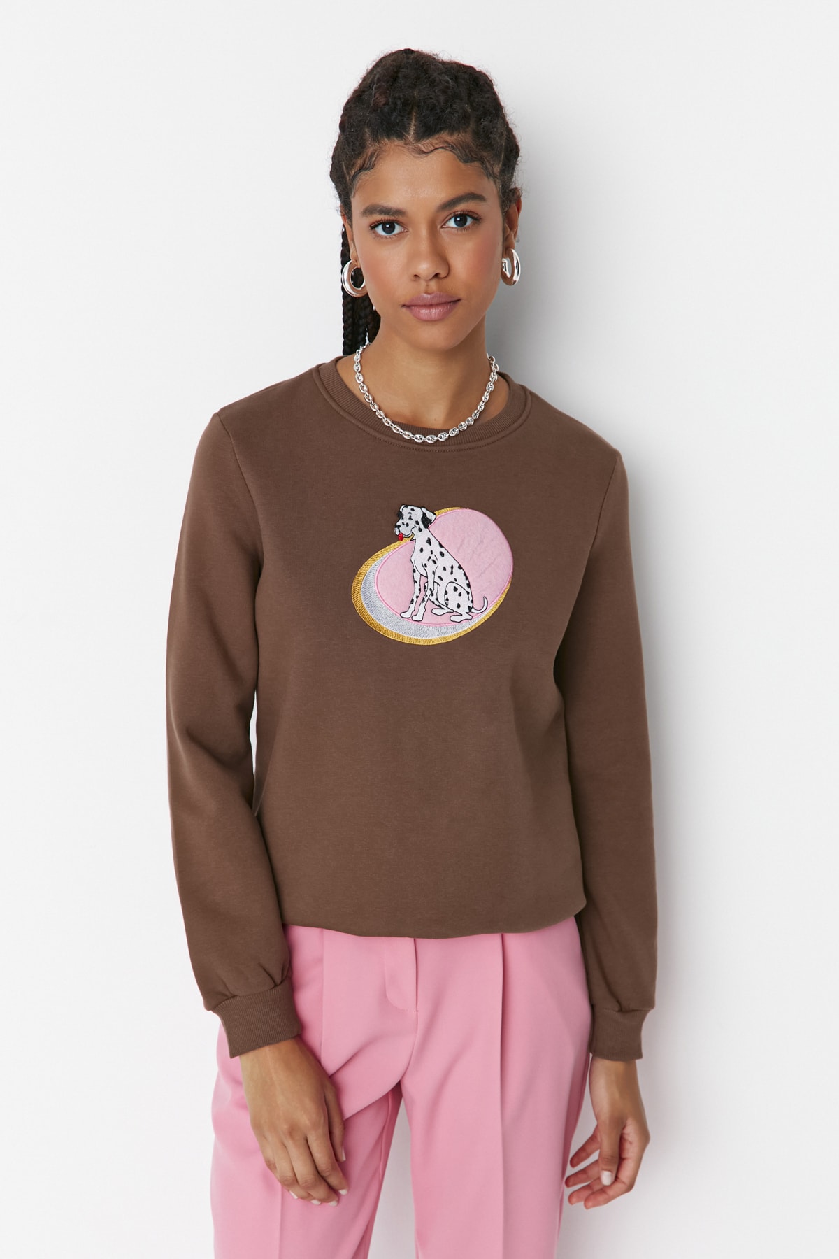 Trendyol Mink Basic Printed Cardigan Knitted Sweatshirt