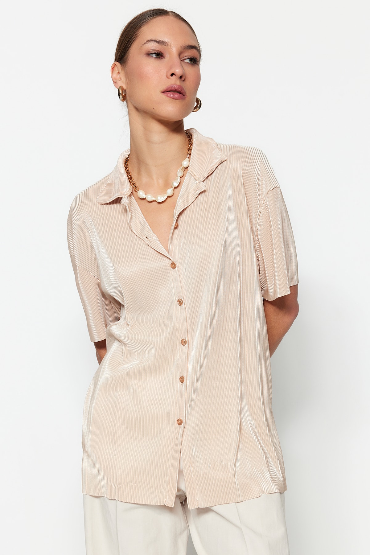 Trendyol Shirt - Beige - Relaxed fit