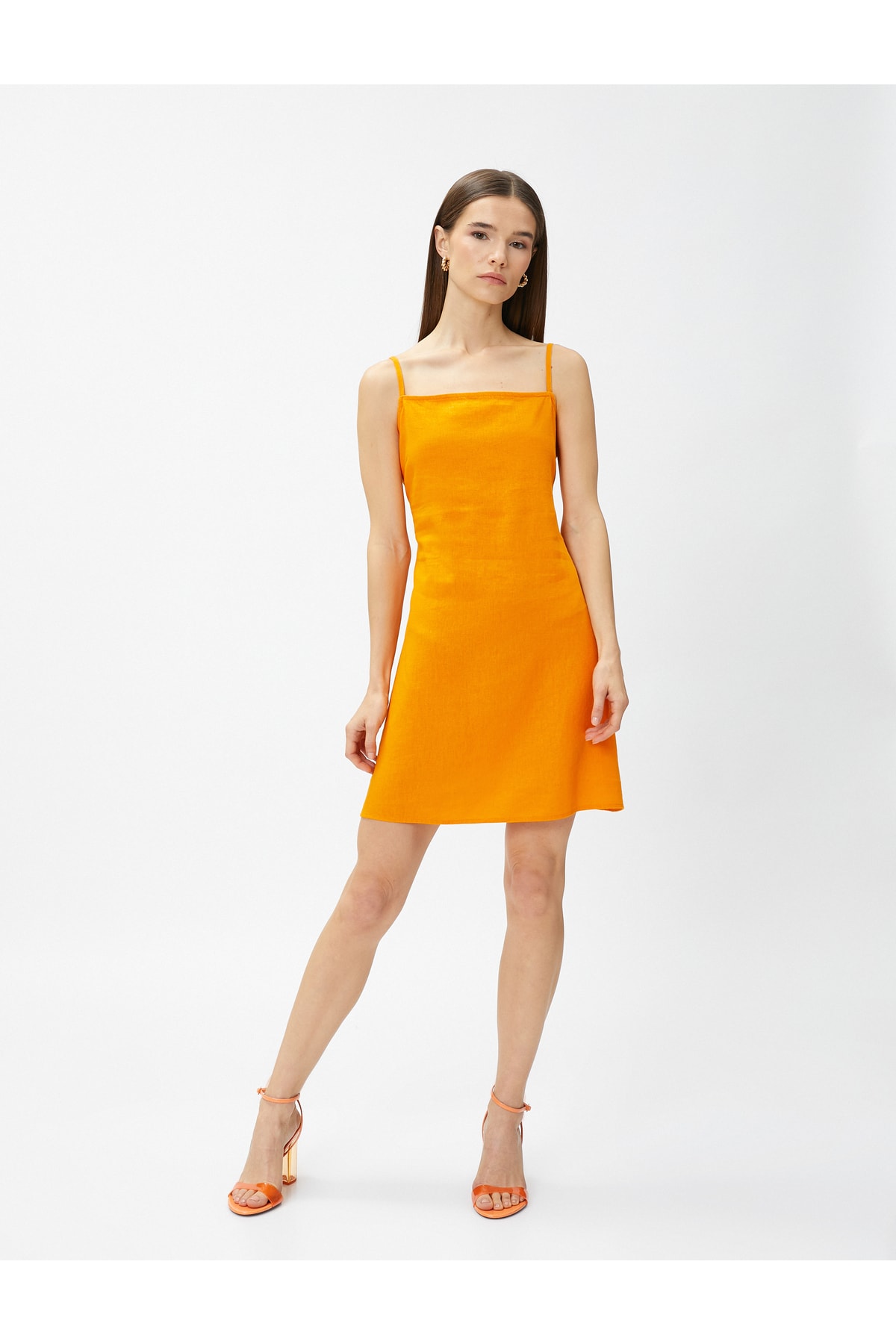 Levně Koton Mini Linen Dress with Adjustable Straps