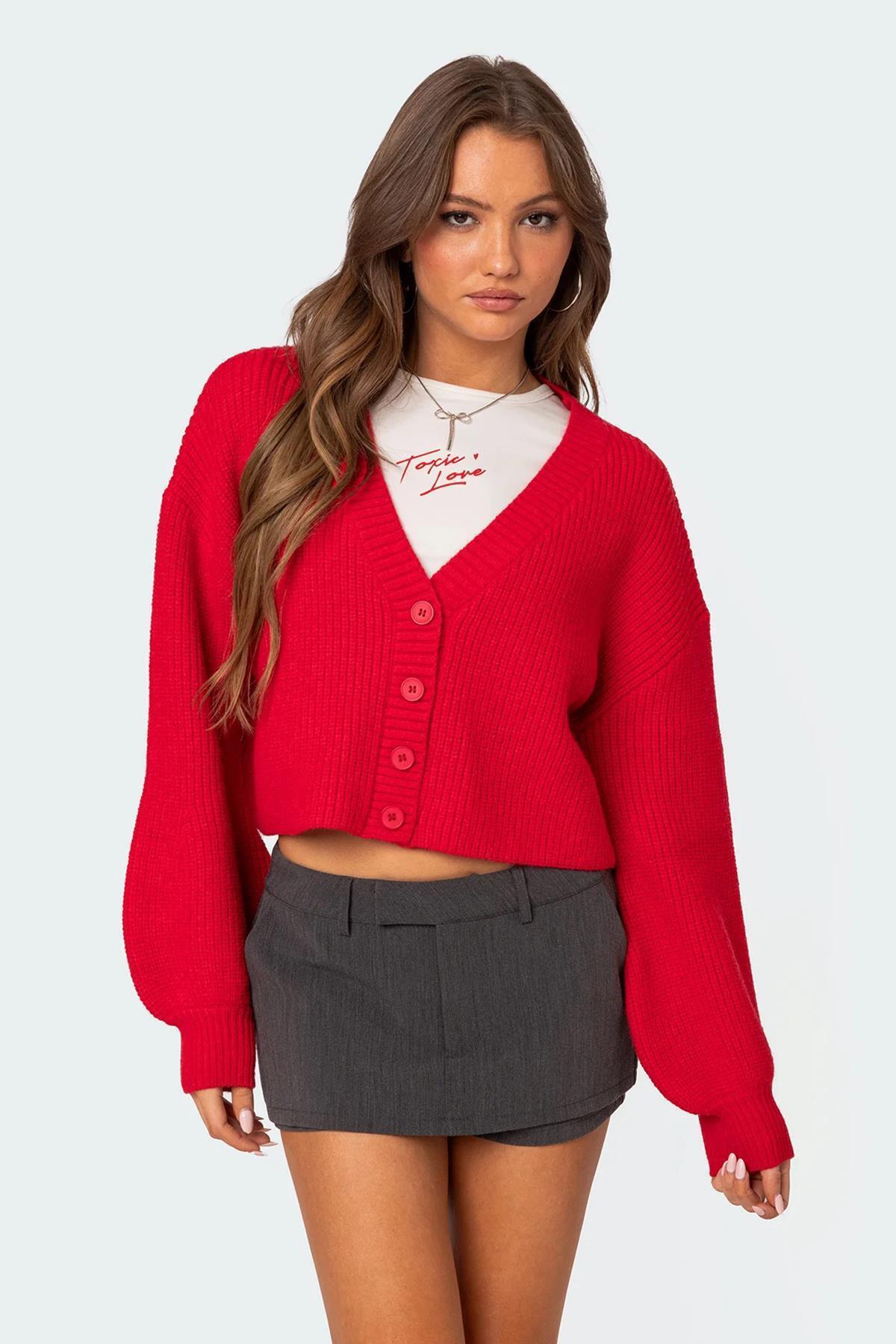 Madmext Red Buttoned Knitwear Sweater Cardigan