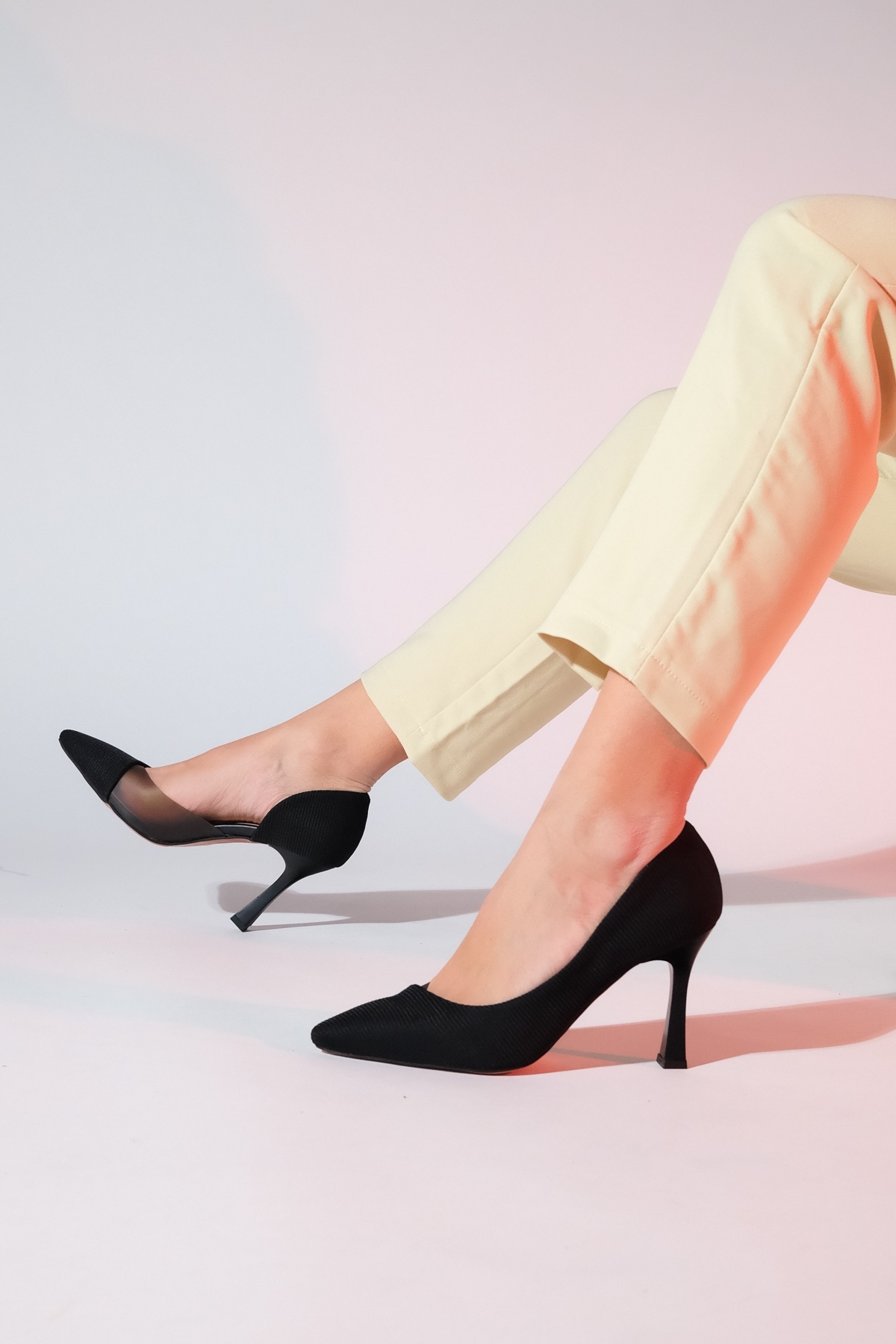 Levně LuviShoes WAYNE Black Striped Transparent Women's Stiletto Heel Shoes
