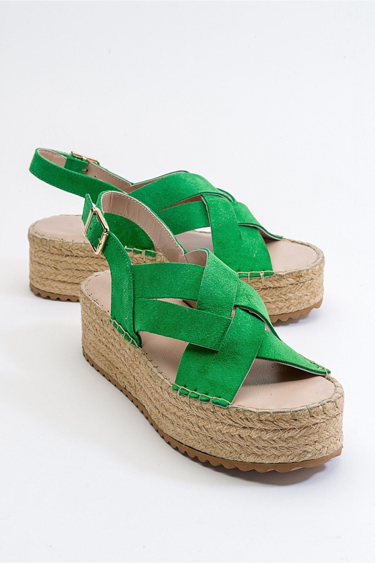 Levně LuviShoes Lontano Women's Green Suede Genuine Leather Sandals