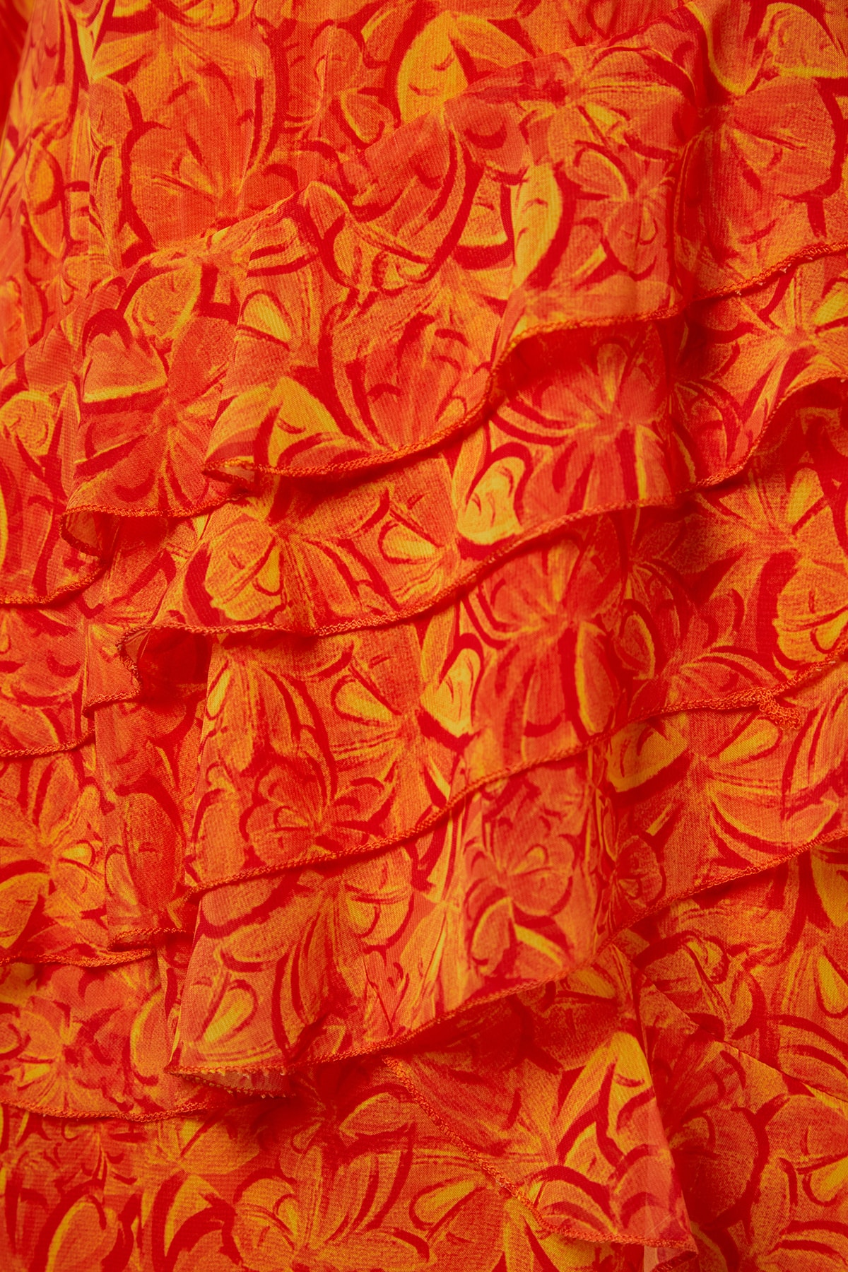 Rochie din sifon țesut căptușită cu frișcă Trendyol Frill cu o fustă florală portocalie