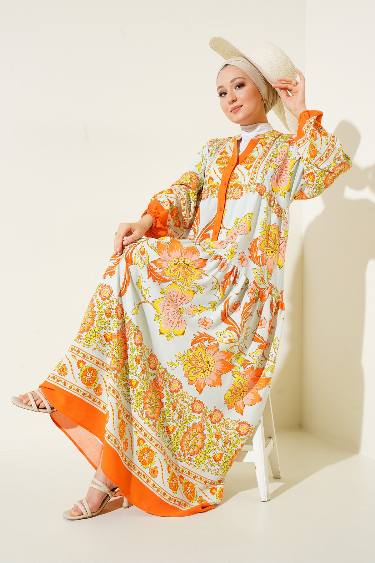 Bigdart 2423 Authentic Patterned Dress - Orange
