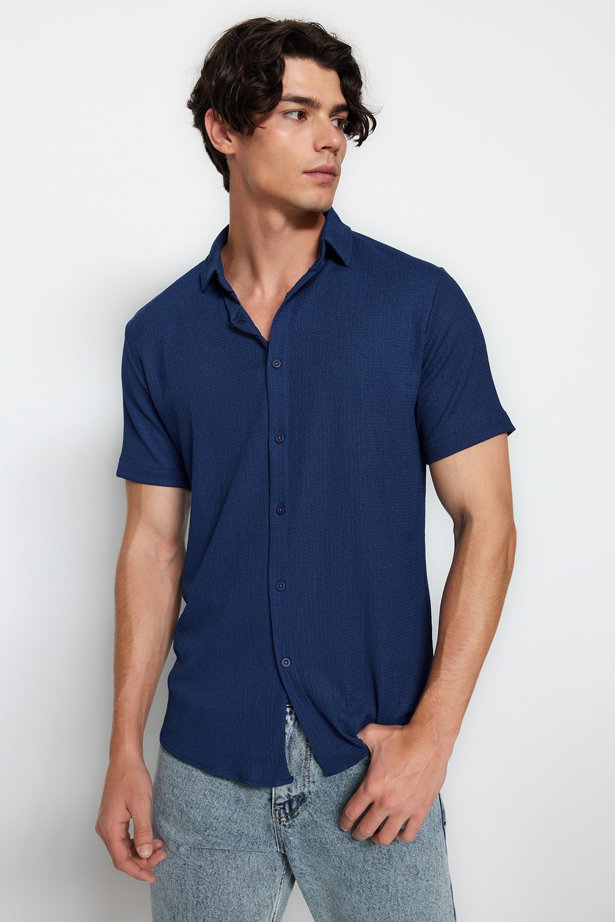 Trendyol Navy Blue Regular Fit Short Sleeve Shirt