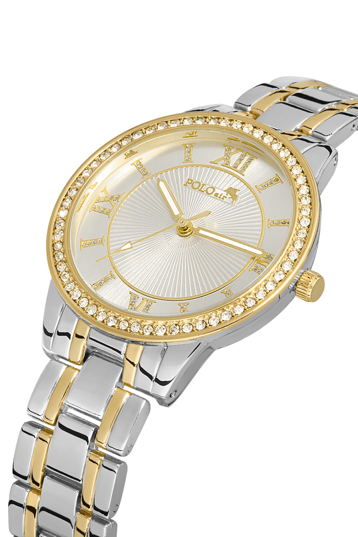 Polo Air Roman Numeral Single Row Luxury Stone Women's Wristwatch Silver-gold Color