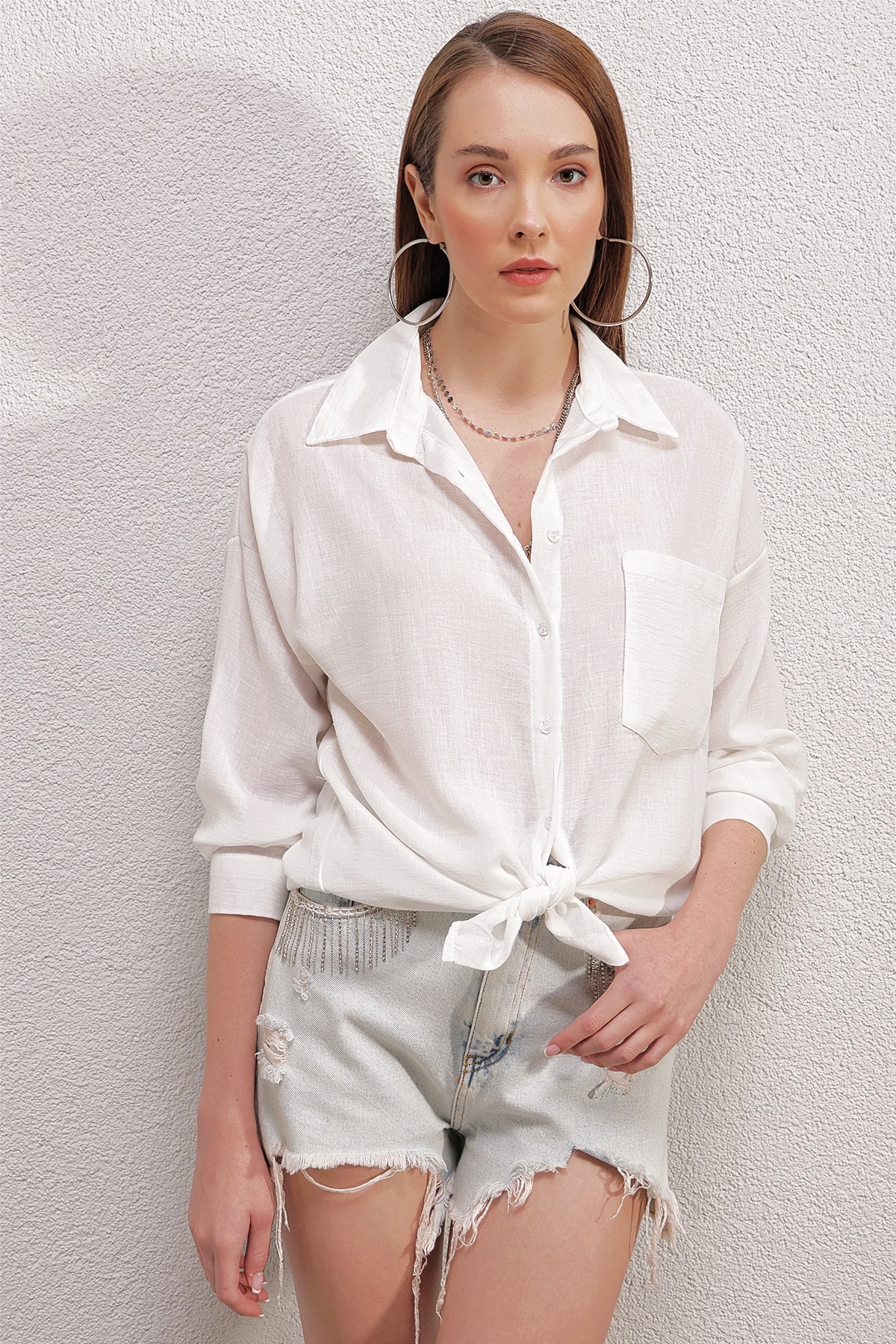 Bigdart 20153 Single Pocket Oversize Shirt - White