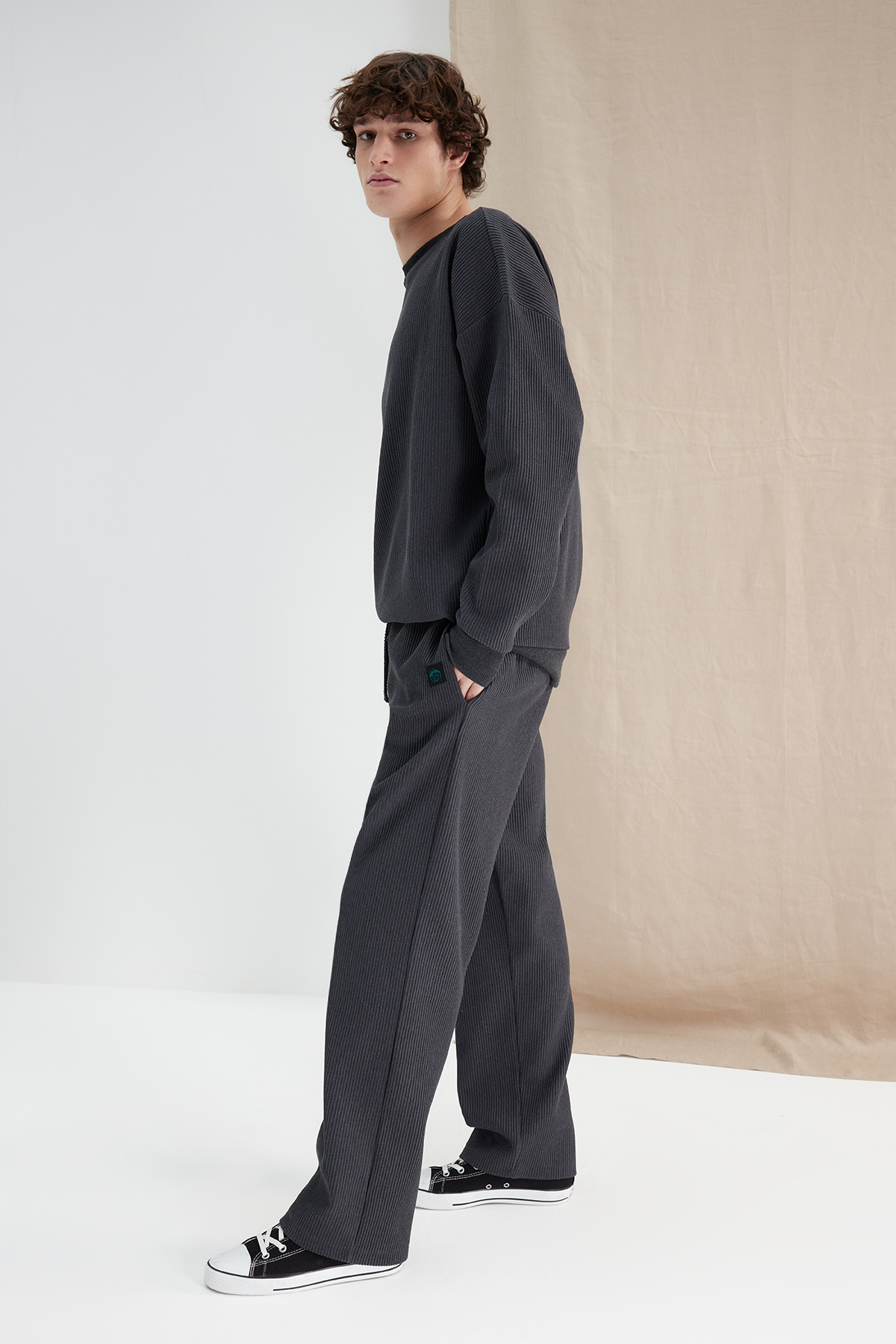 Trendyol Anthracite Oversize Textured Label Detailed Sweatpants