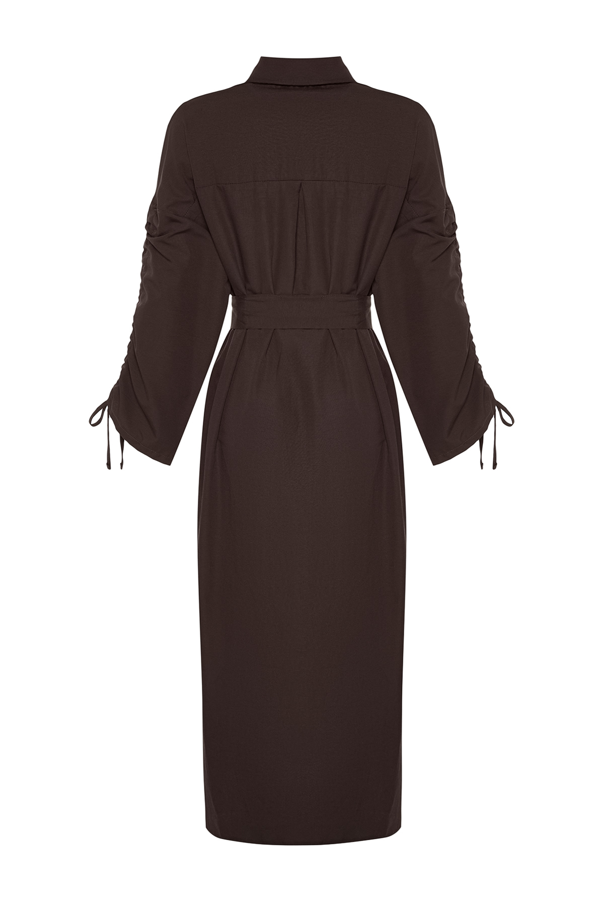 Mâneci detaliate reglabile Trendyol cu curea maro, rochie cămașă țesută din bumbac