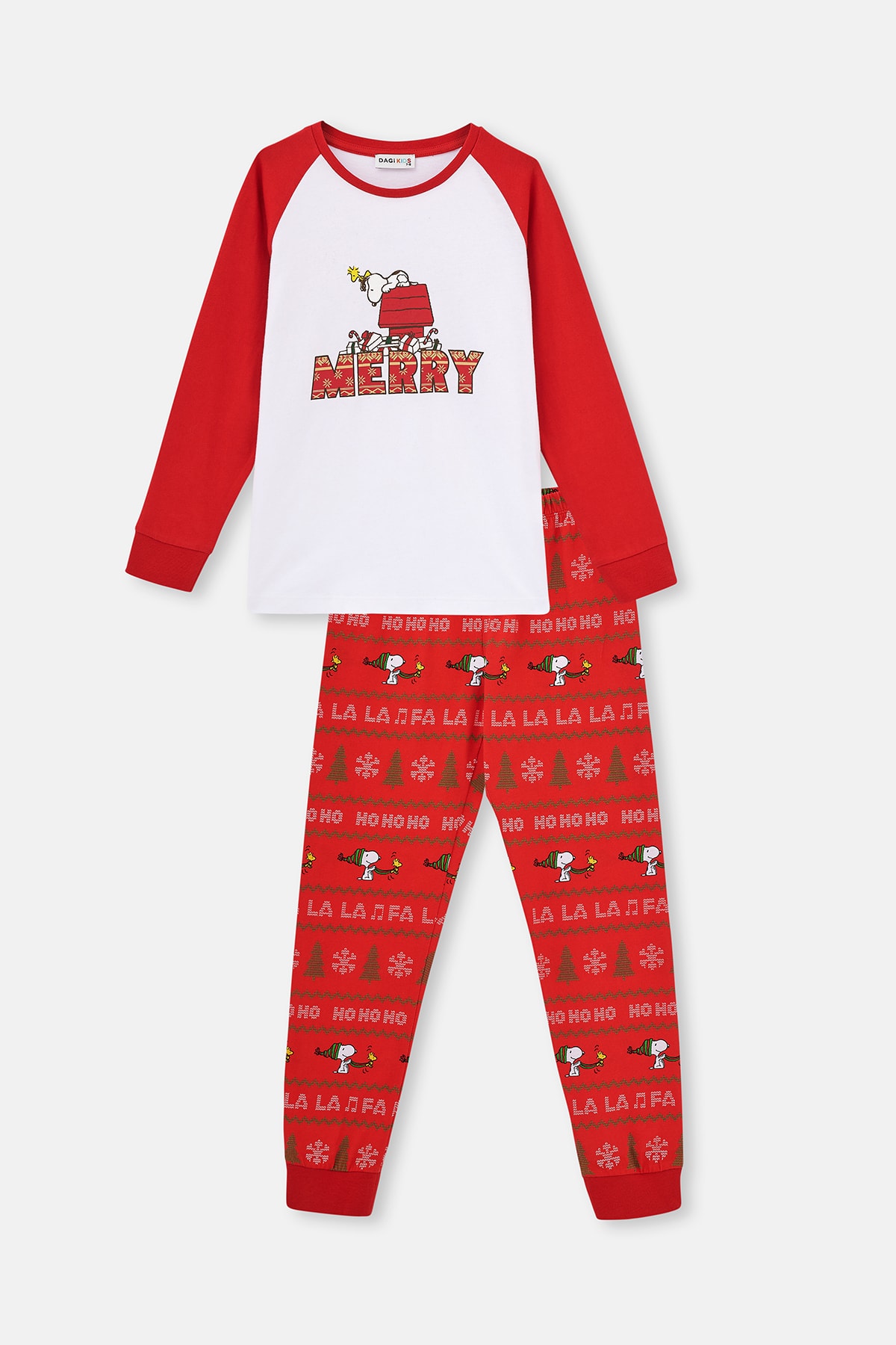 Levně Dagi Red Crew Neck Raglan Sleeve Snoopy Printed Bachelor Pajamas Set
