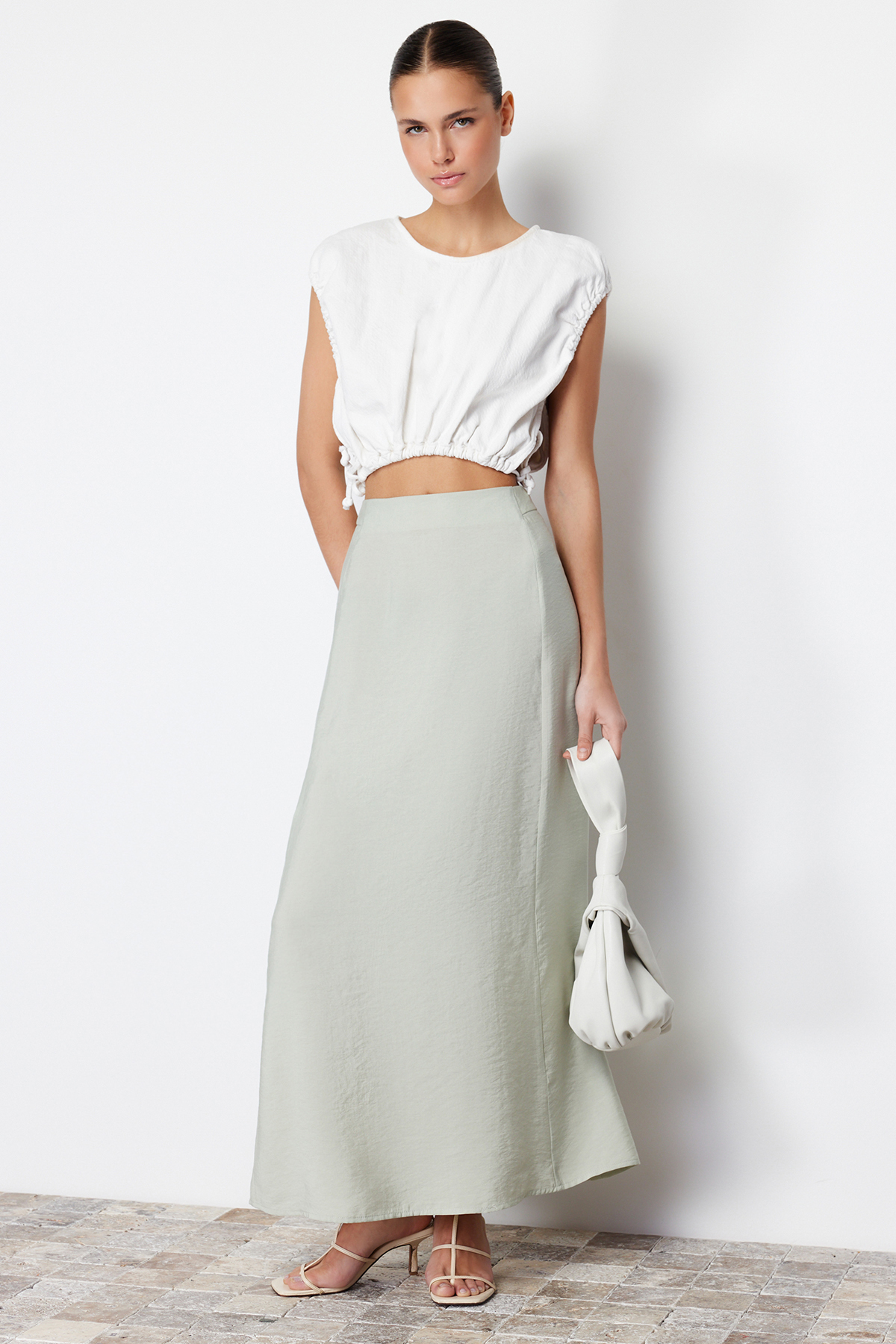 Levně Trendyol Mint Modal A-line Maxi Length Woven Skirt