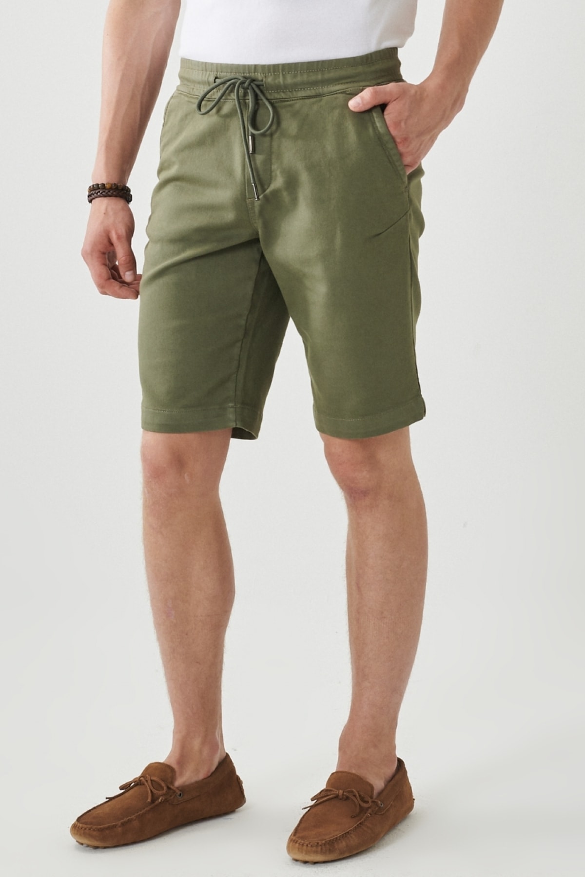Levně ALTINYILDIZ CLASSICS Men's Khaki Slim Fit Slim Fit Normal Waist Side Pocket Flexible Casual Shorts