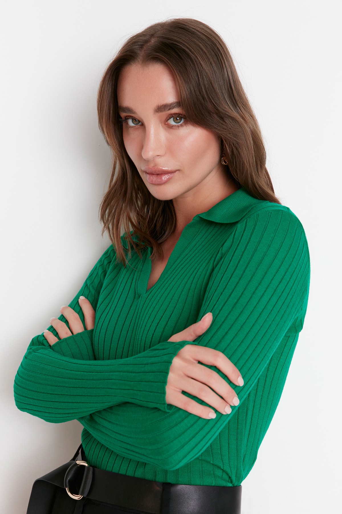 Trendyol Green Sleeve Detailed Polo Neck Knitwear Sweater