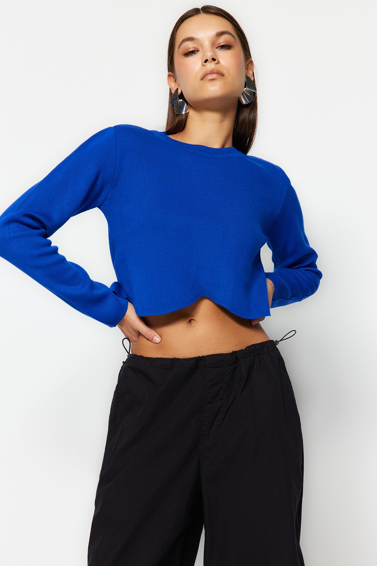 Trendyol Saks Crop Crew Neck Knitwear Sweater