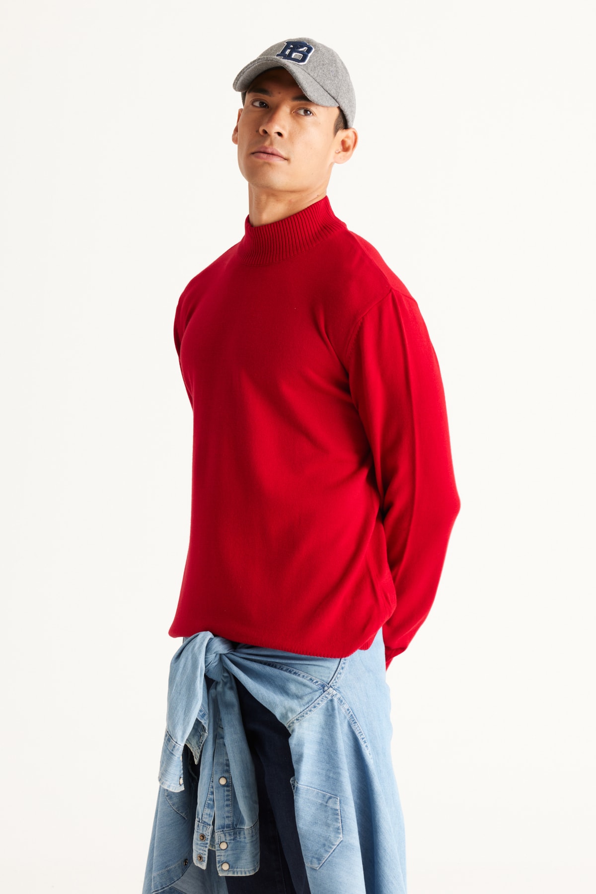 Levně ALTINYILDIZ CLASSICS Men's Red Anti-Pilling Standard Fit Normal Cut Half Turtleneck Knitwear Sweater.