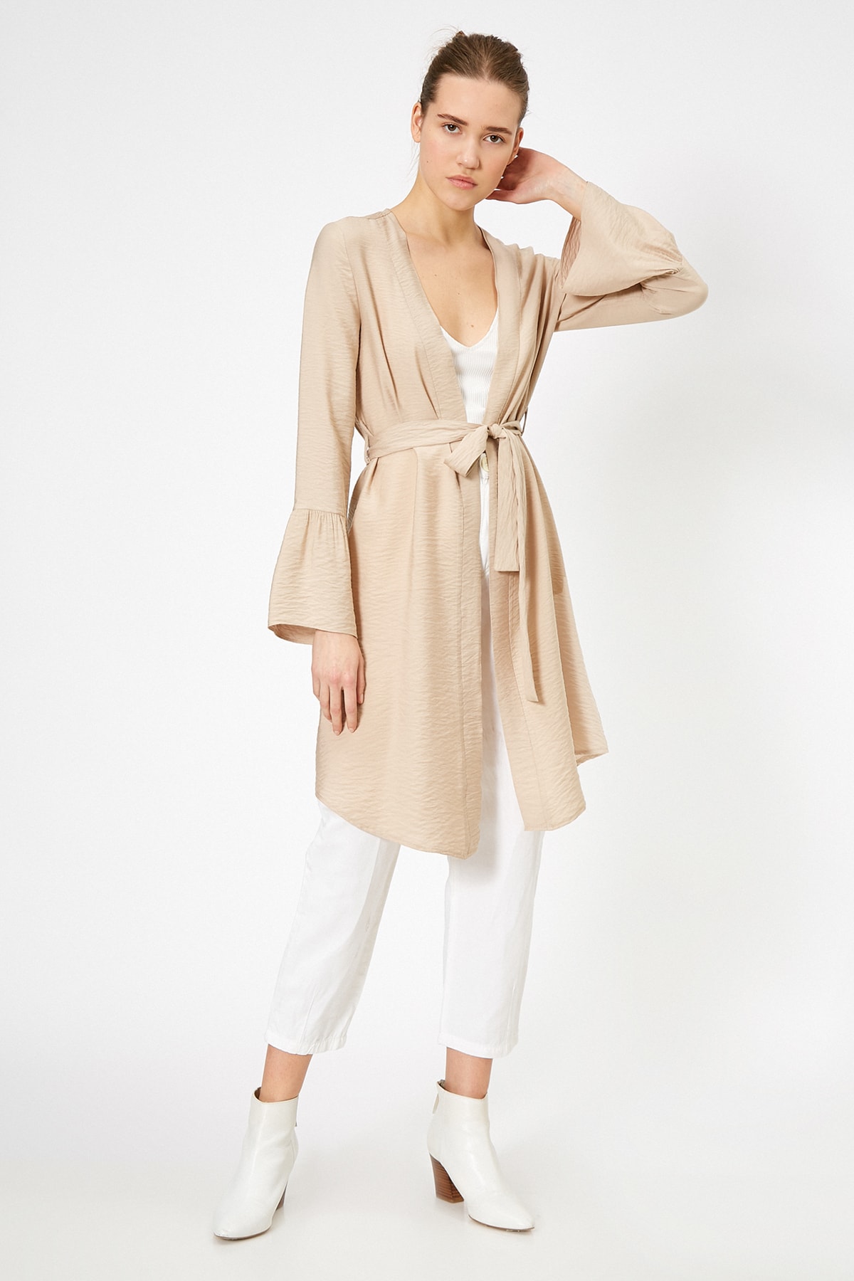 Koton de sex feminin Bej Trench Coat