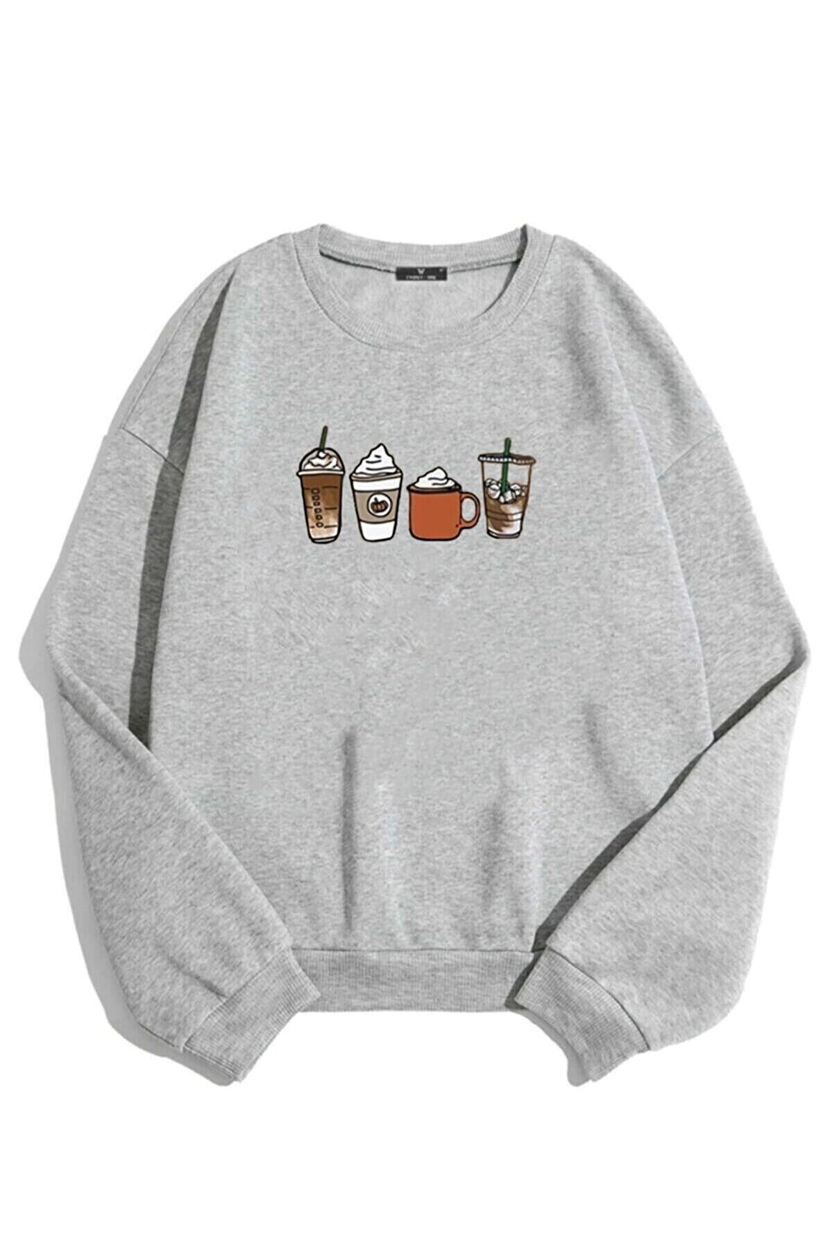Know Women's Gray Oversize Coffee Printed Sweatshirt