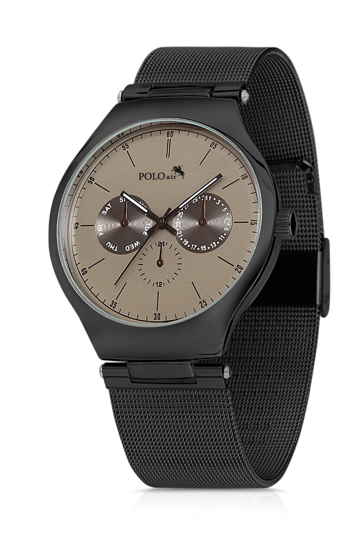 Polo Air Men's Wristwatch Mesh Strap Black-beige Color
