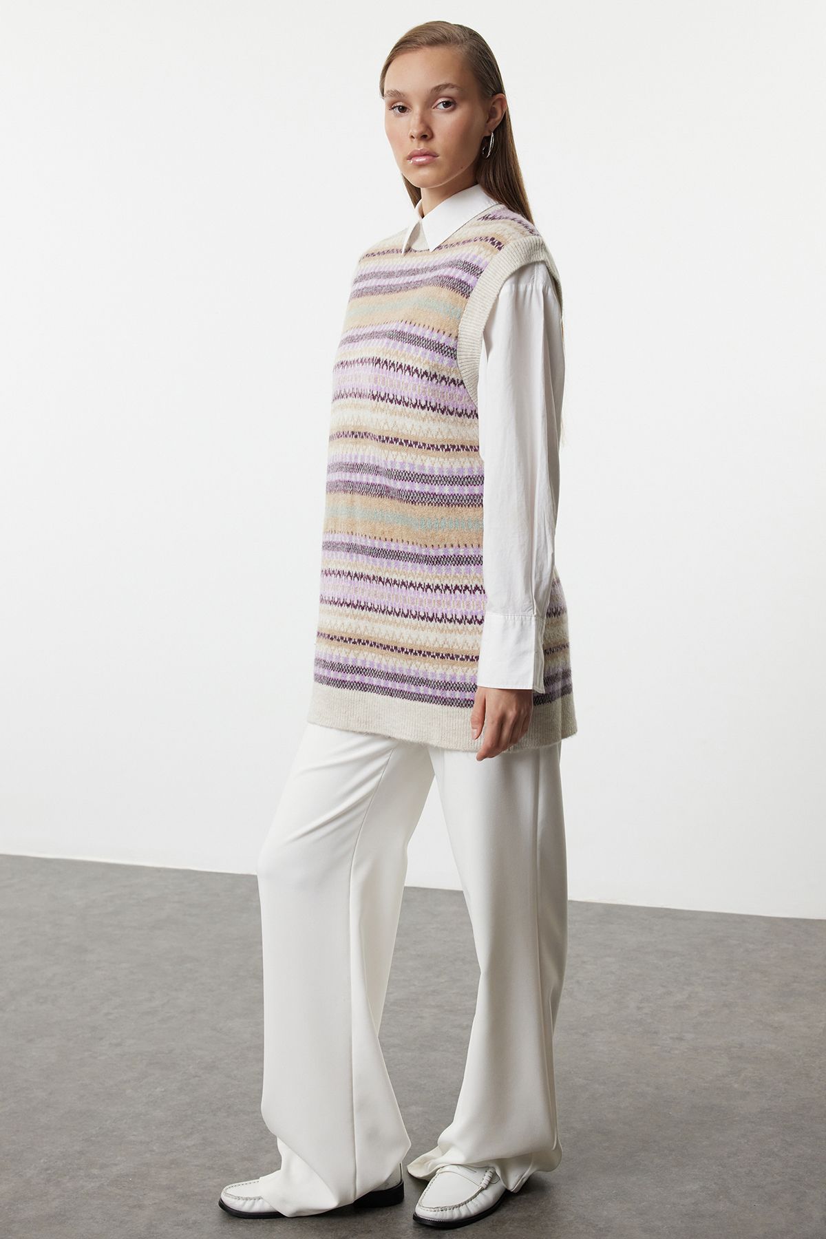Trendyol Lilac Patterned Knitwear Sweater