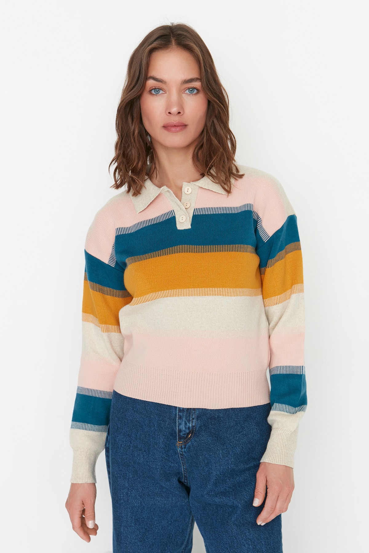 Trendyol Powder Basic Color Block Knitwear Sweater
