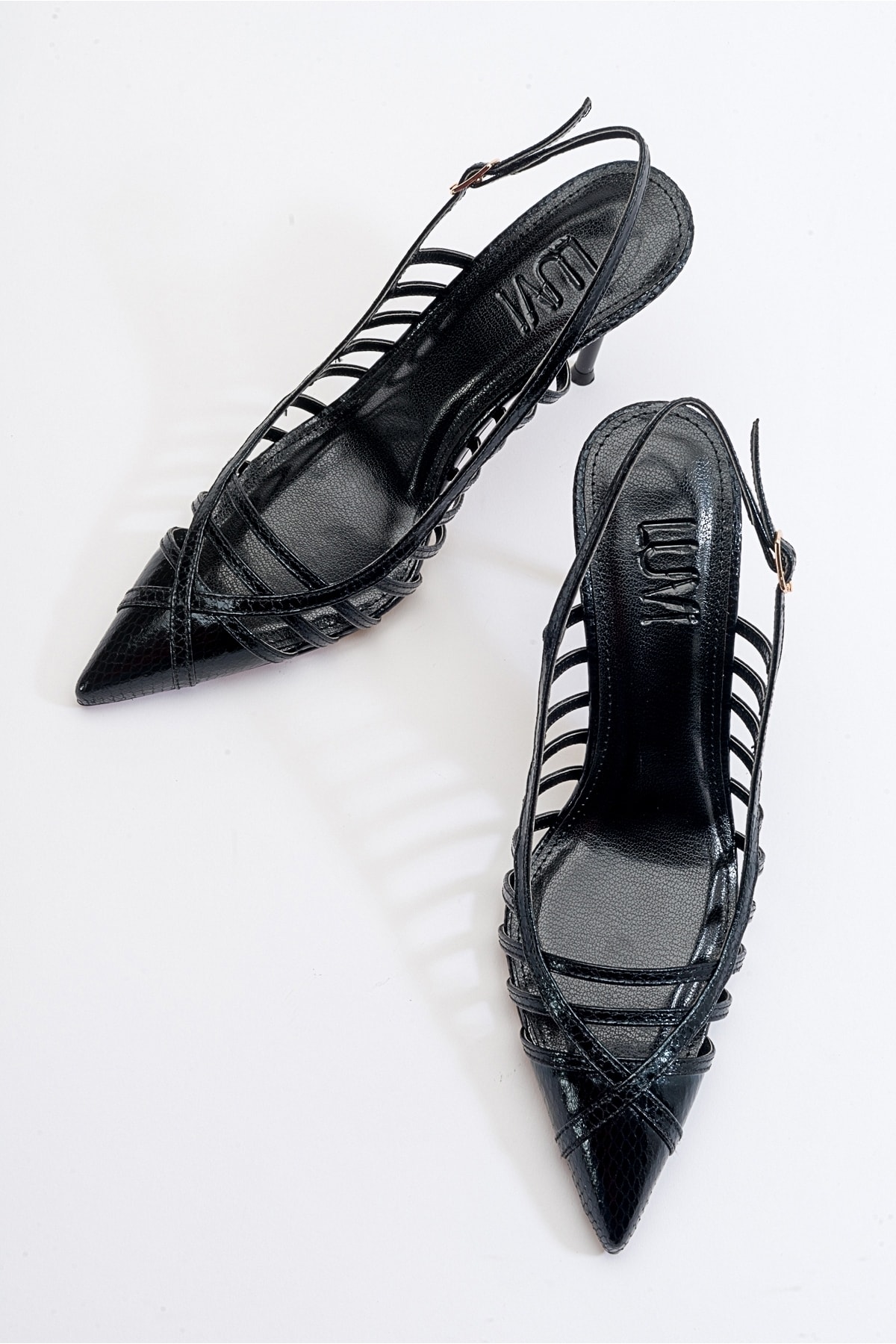 LuviShoes Gesto Women's Black Patterned Heeled Shoes