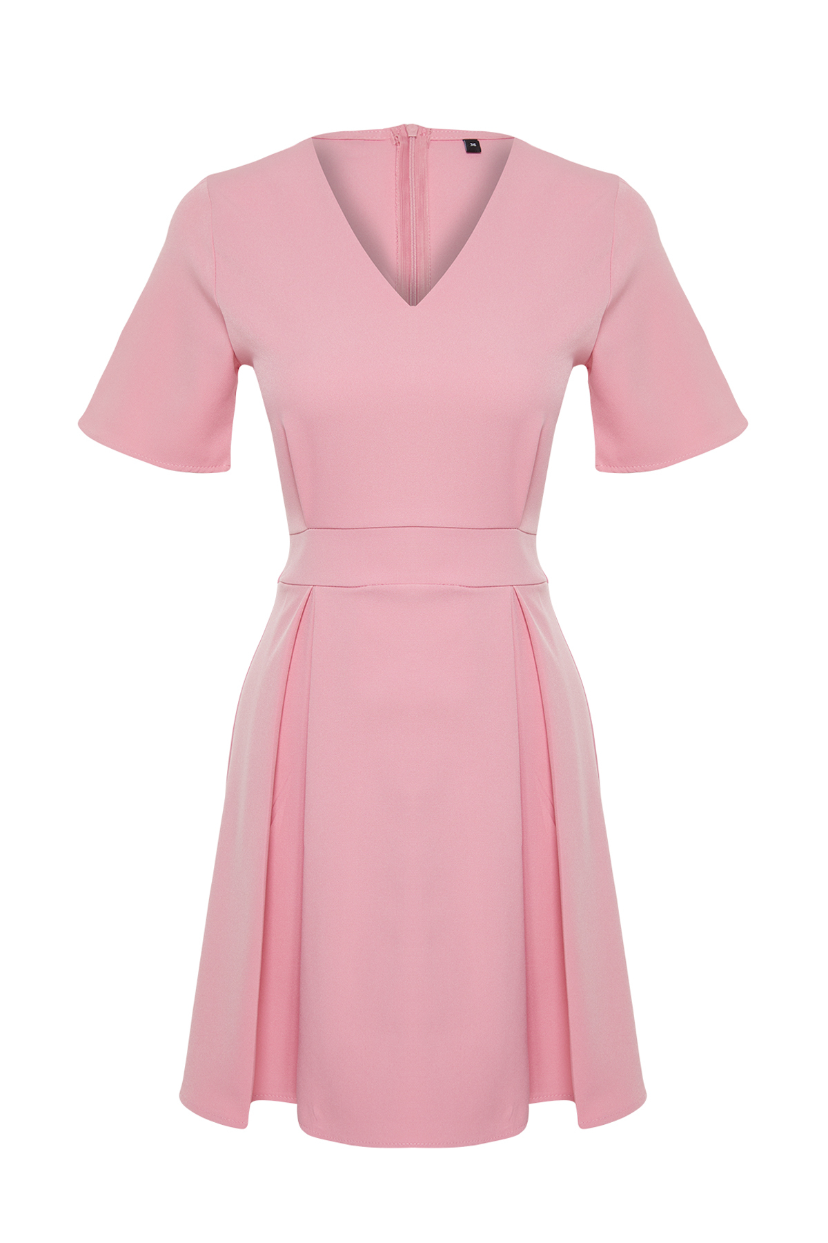 Trendyol Pink Belted Waist Open Mini Woven Short Sleeve Dress