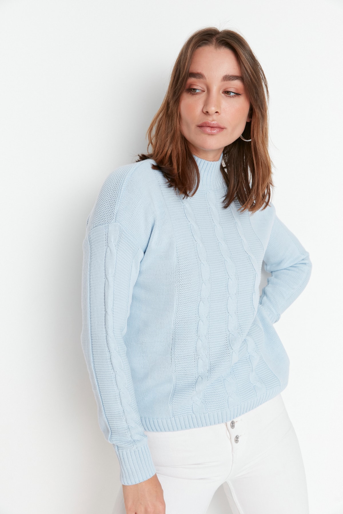 Levně Trendyol Light Blue Knit Detailed Knitwear Sweater
