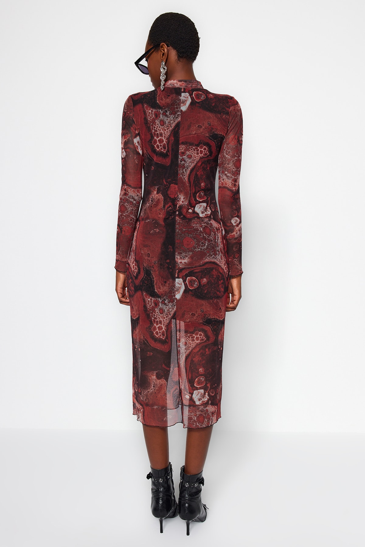 Rochie midi din tricot Trendyol maro, captusita cu tulle, cambrata