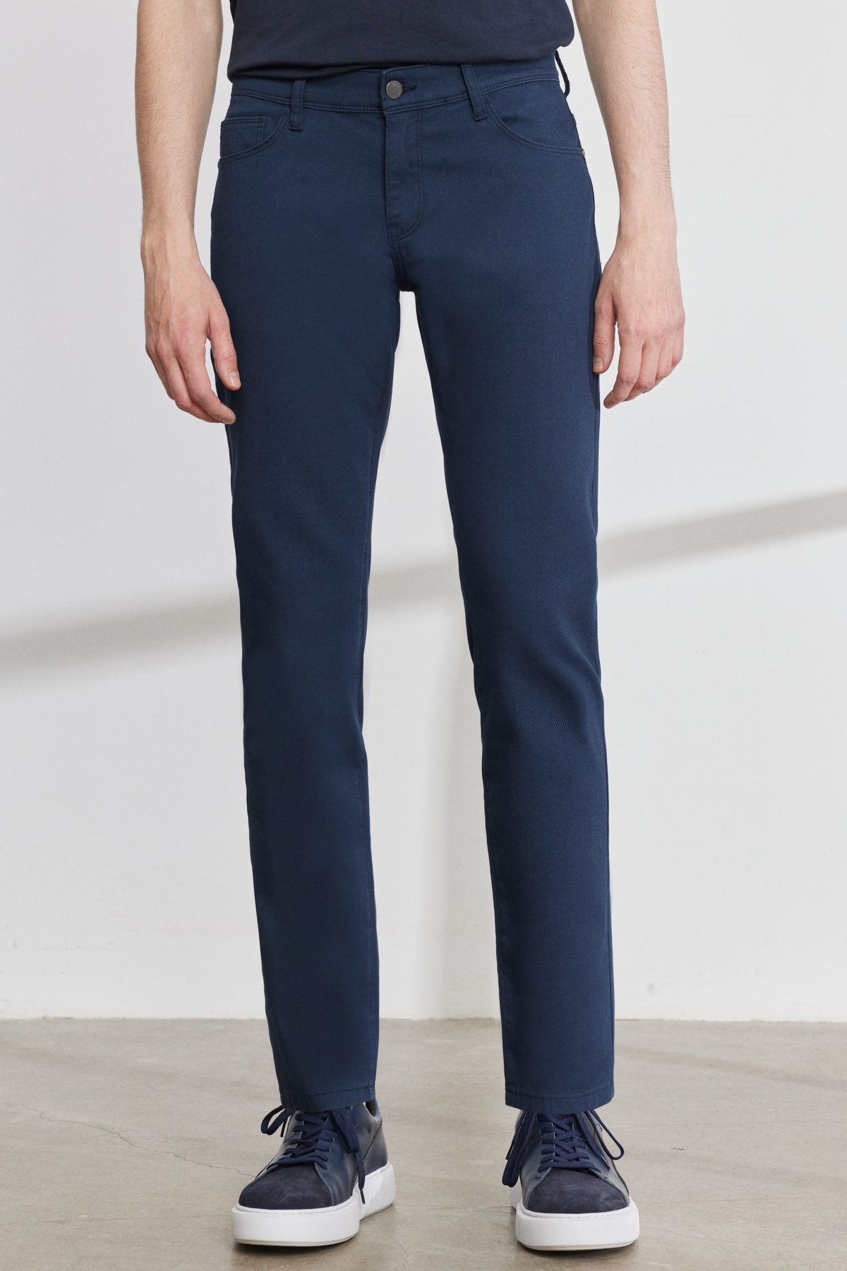 Levně ALTINYILDIZ CLASSICS Men's Navy Blue Slim Fit Slim Fit 5 Pocket Dobby Flexible Trousers