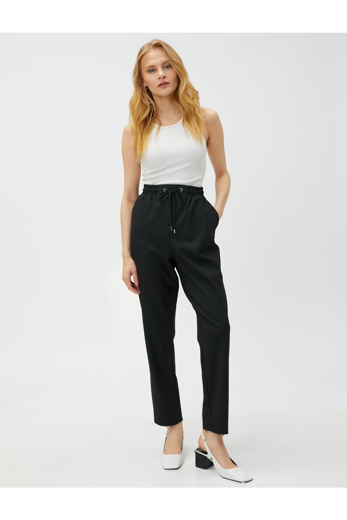 Koton Cloth Trousers with Tie Waist, Pockets