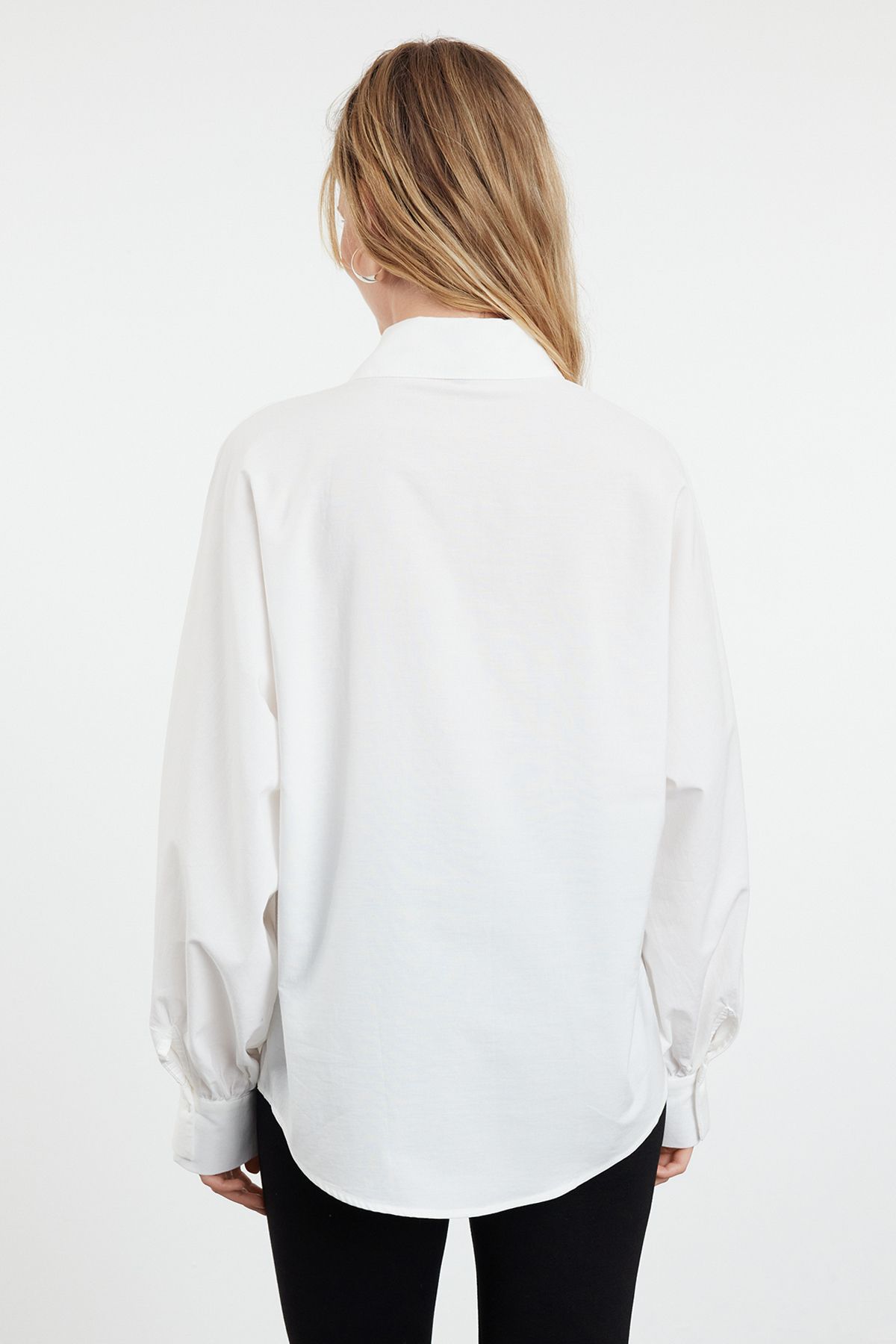 Trendyol Ecru Balloon Sleeve Oversize Wide Fit Woven Shirt