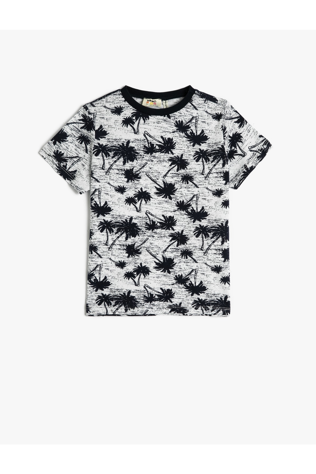 Koton T-shirt with Short Sleeves, Crew Neck Palm Print, Cotton