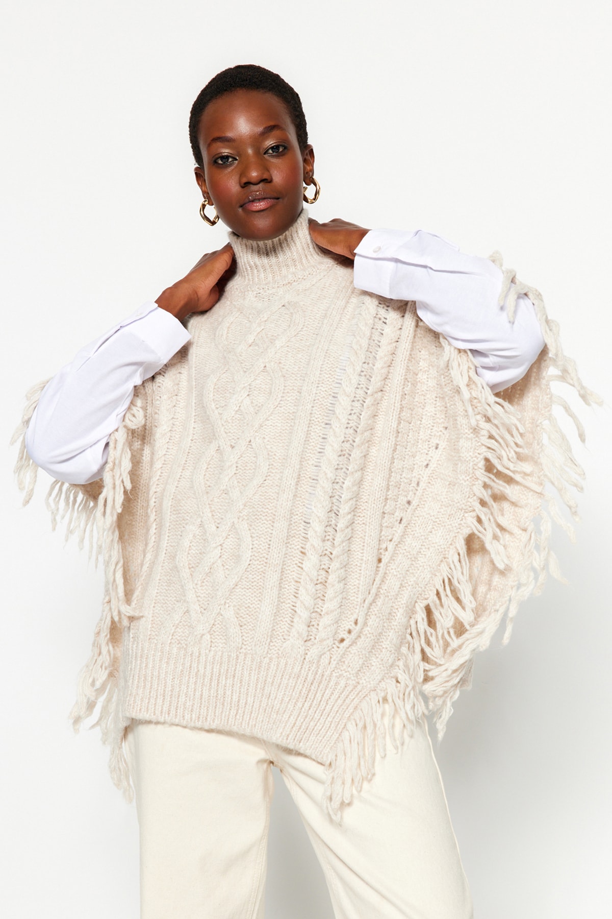 Trendyol Stone Wide fit Knitwear Poncho