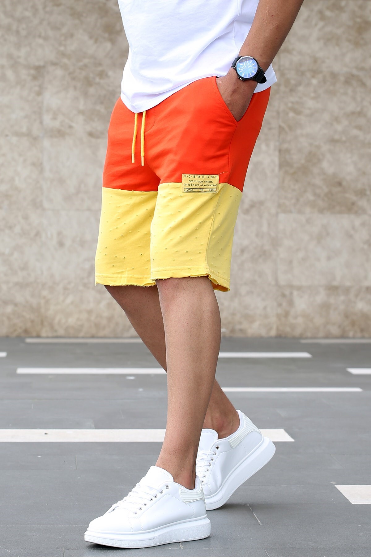 Levně Madmext Color Block Orange Casual Shorts
