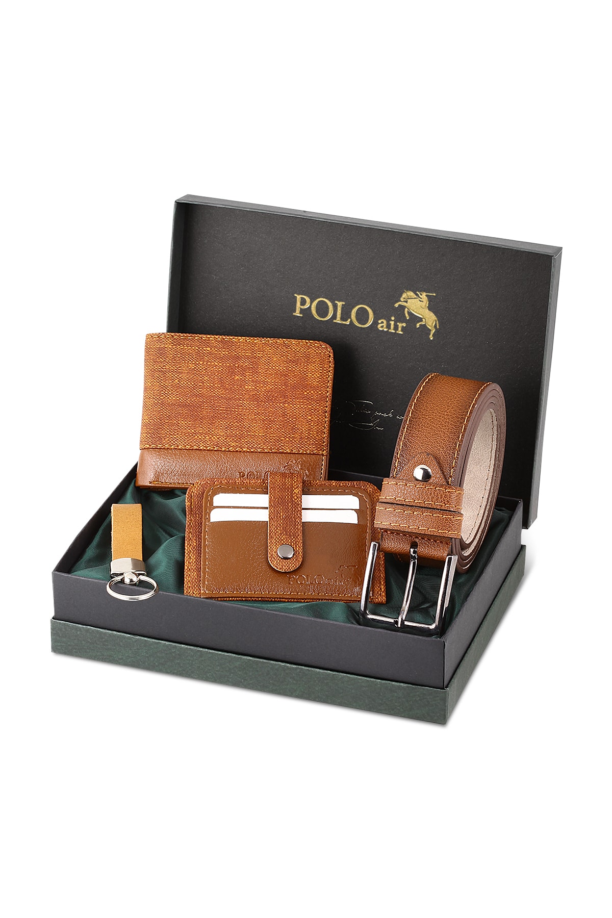 Levně Polo Air Belt, Wallet, Card Holder, Keychain, Tan Tan Set in a Gift Box