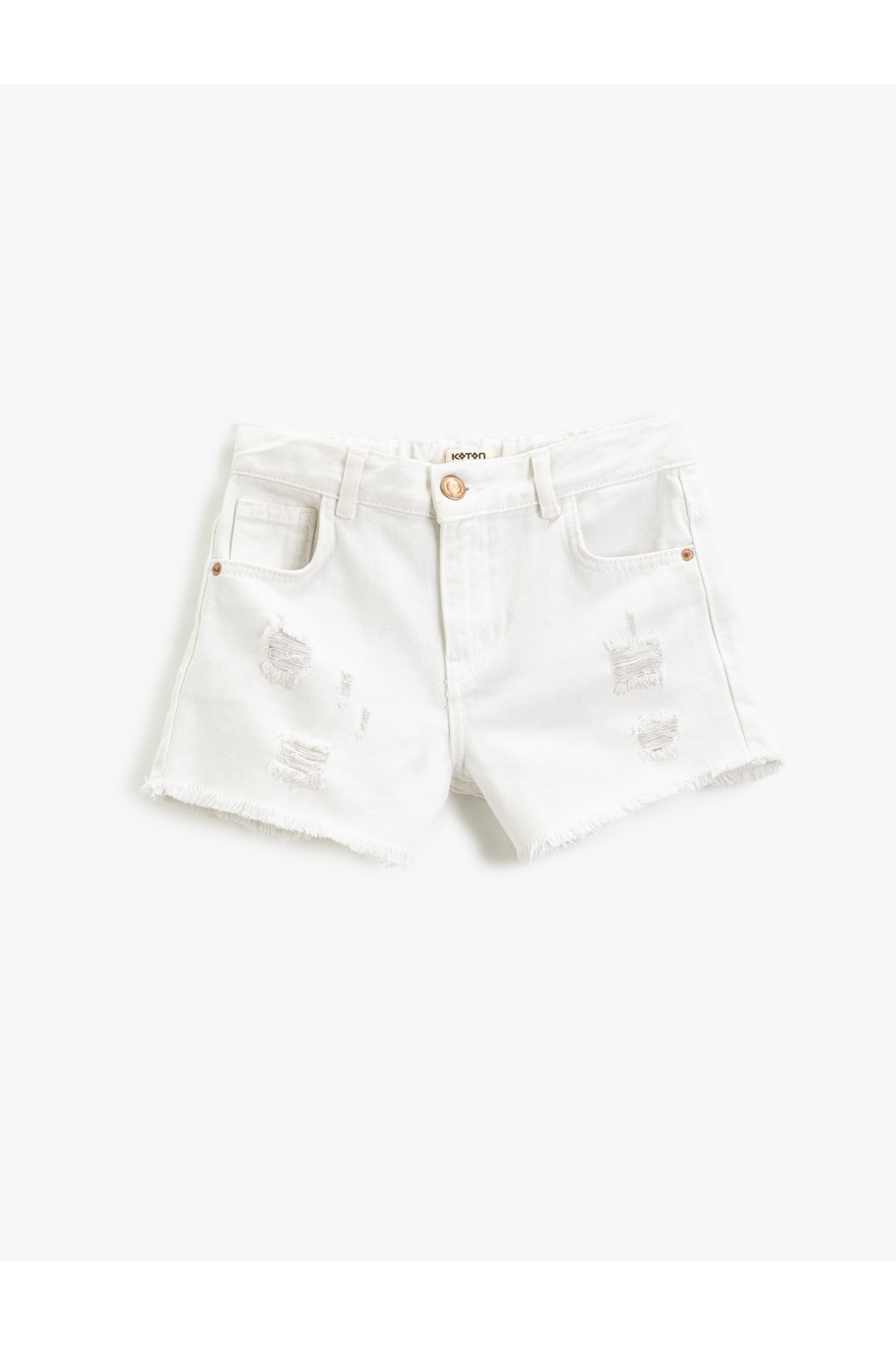 Levně Koton Denim shorts with pockets, frayed details, cotton tassels around the edges, and an adjustable elasticated waist.