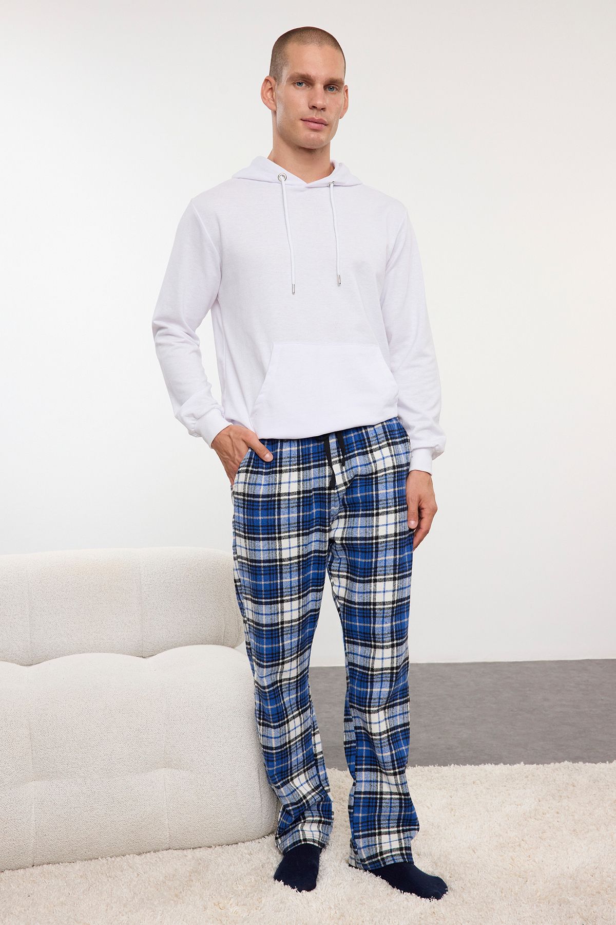 Trendyol Men's Blue Plaid Regular Fit Lumberjack Woven Pajama Bottoms