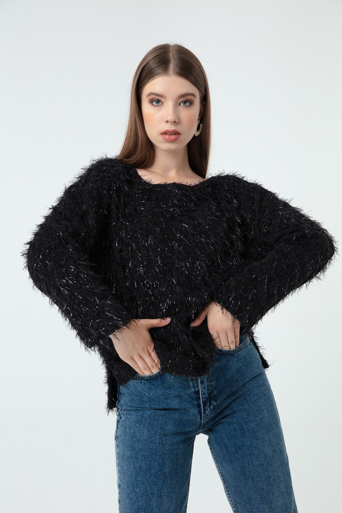 Lafaba Women's Black Feather Silvery Sweater